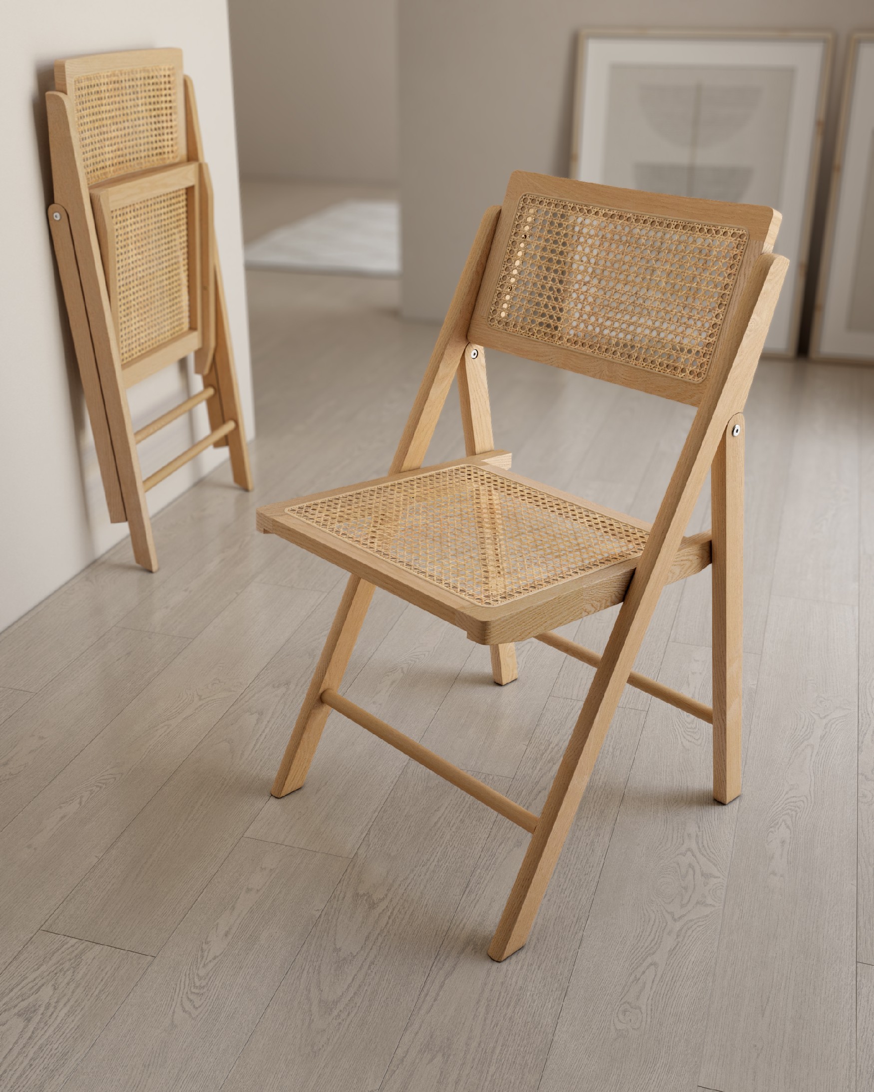 Folding chair Bruna made of rattan and natural ash