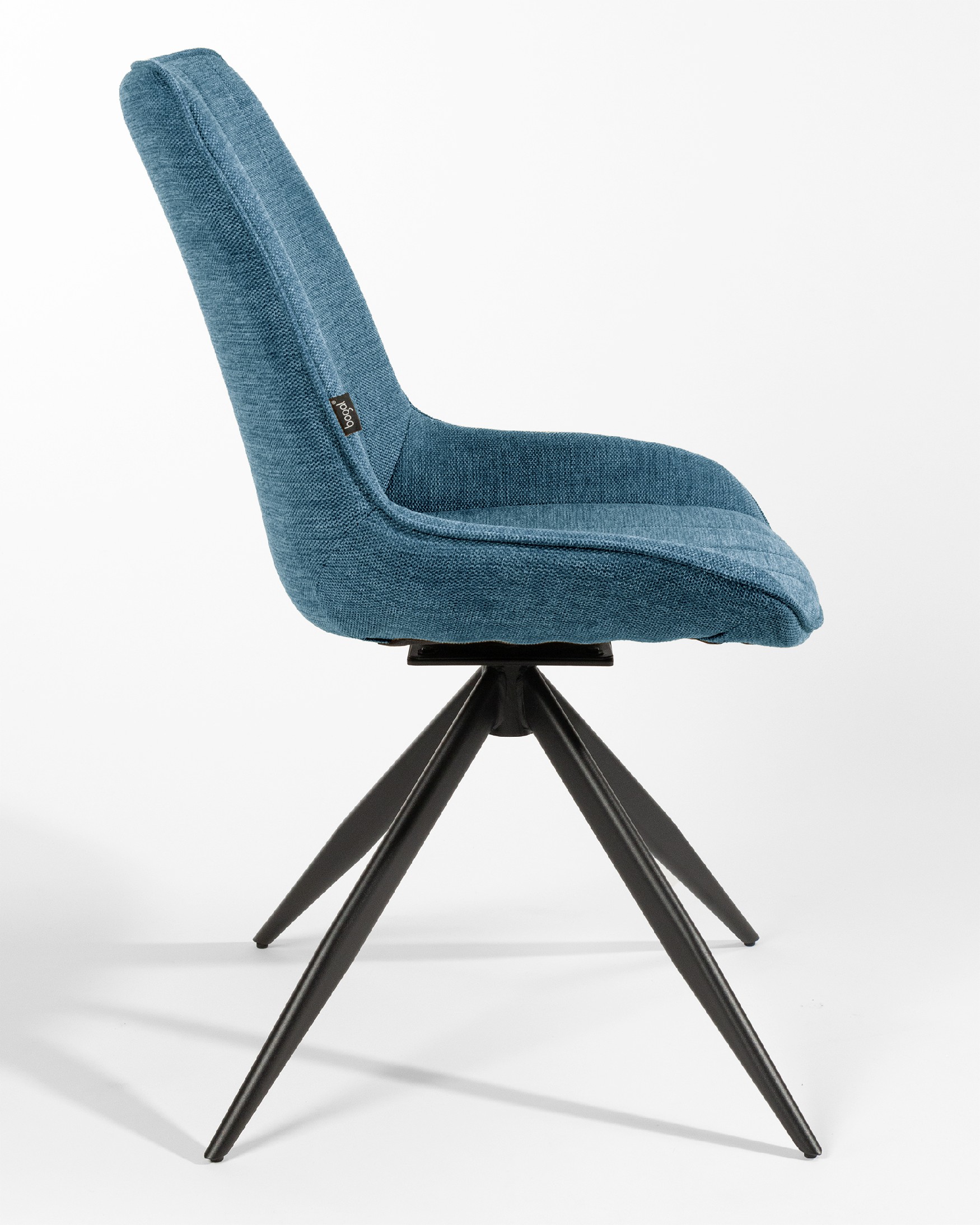 Chaise Bursa pivotante 180º avec fonction de retour, revêtement bleu et pieds métalliques noirs