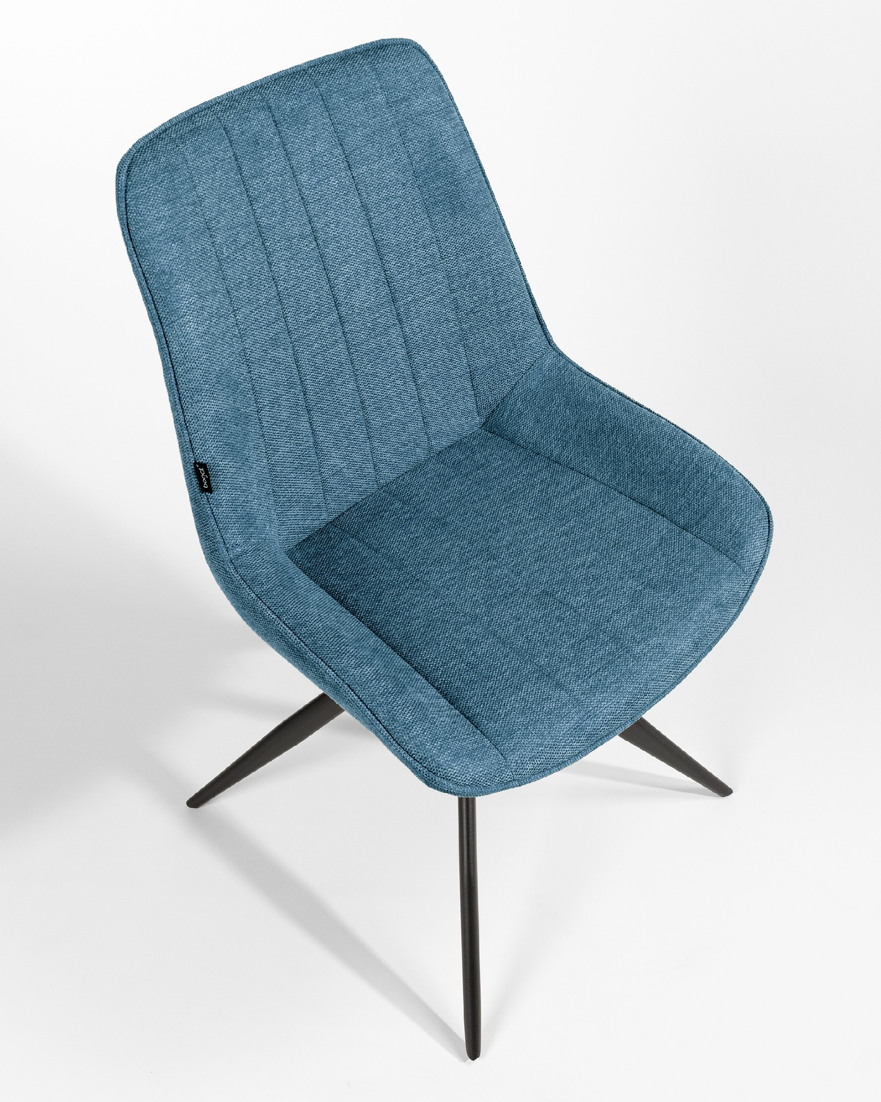 Chaise Bursa pivotante 180º avec fonction de retour, revêtement bleu et pieds métalliques noirs