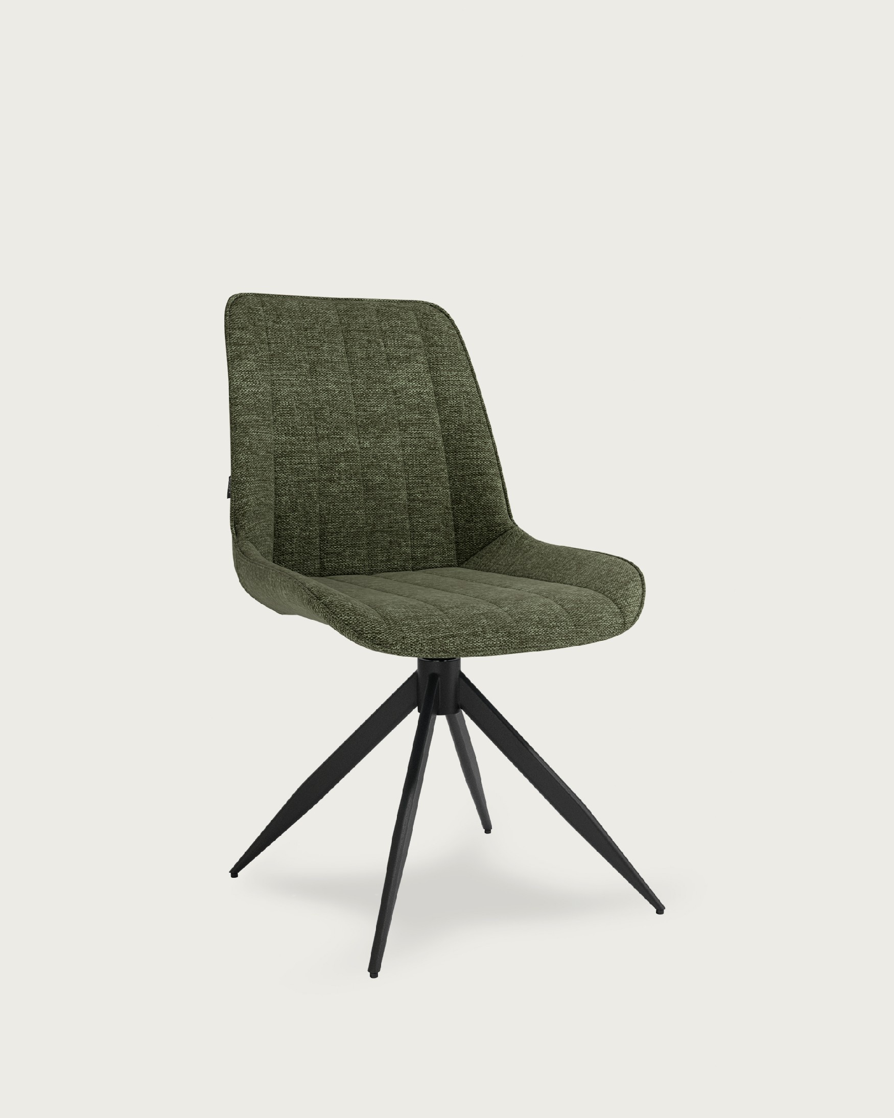 Silla Bursa giratoria 180º con función return, tapizado verde y patas metálicas negras