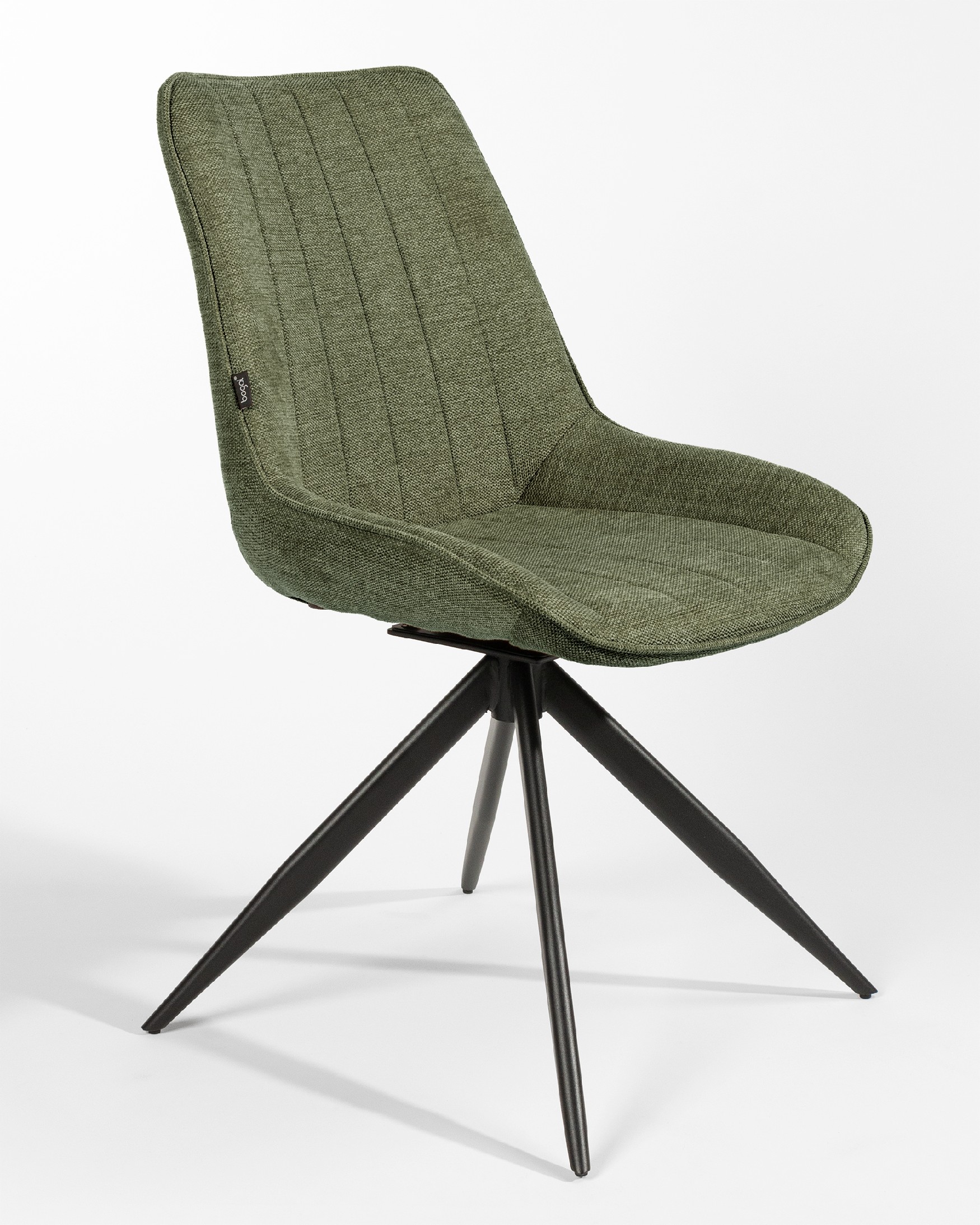 Silla Bursa giratoria 180º con función return, tapizado verde y patas metálicas negras