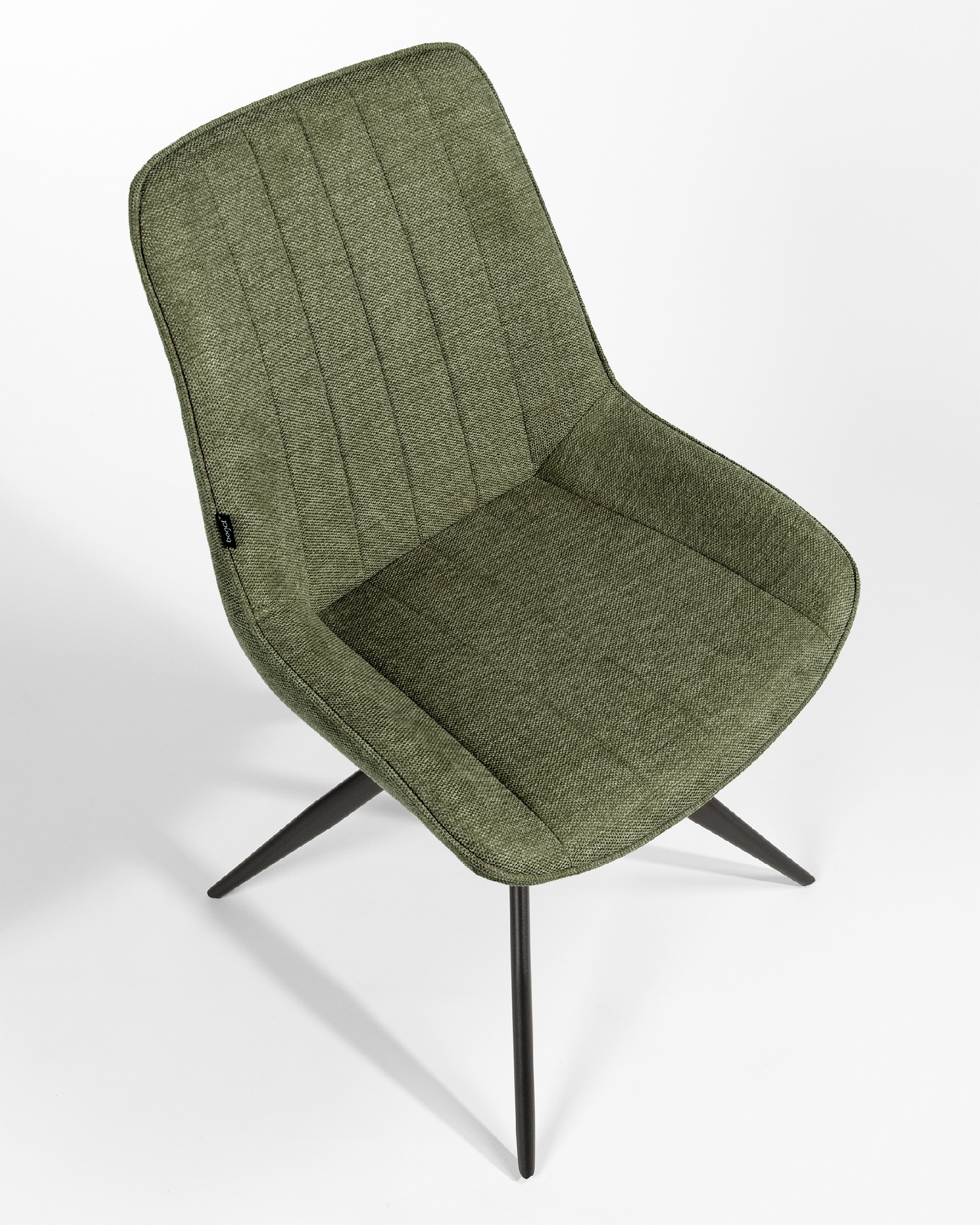 Silla Bursa giratoria 180º con función return, tapizado verde y patas metálicas negras