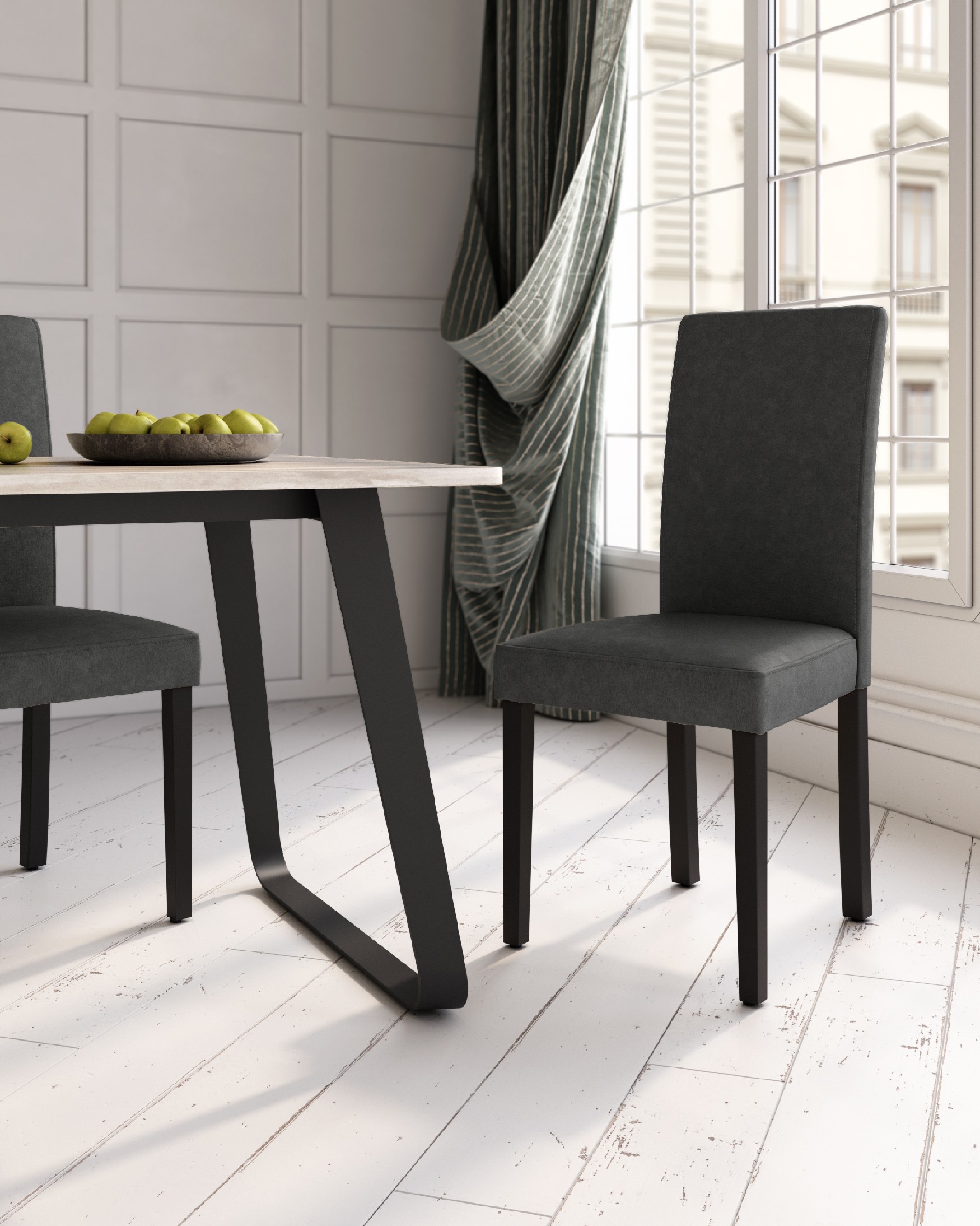 Silla Cairo con tapizado gris y patas negras