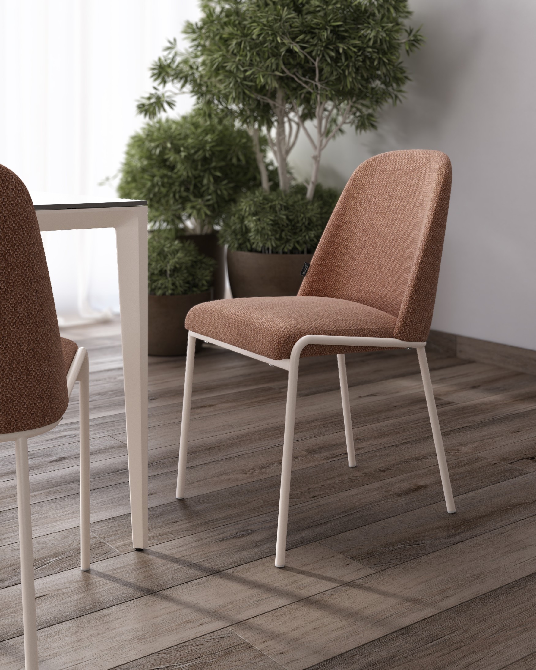 Calgary chair with salmon upholstery and ivory metal legs