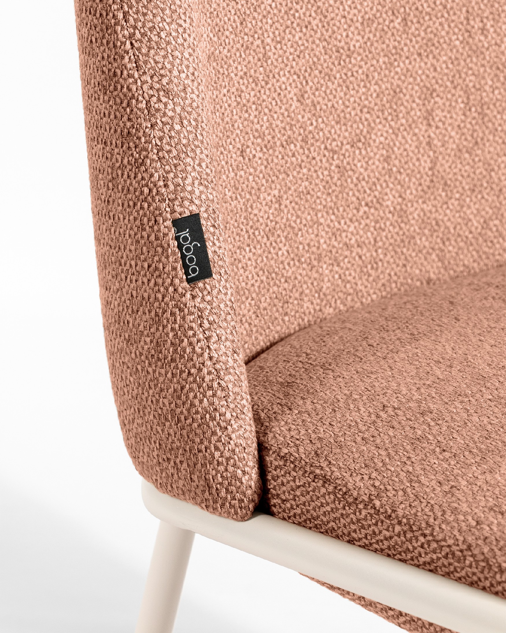 Calgary chair with salmon upholstery and ivory metal legs