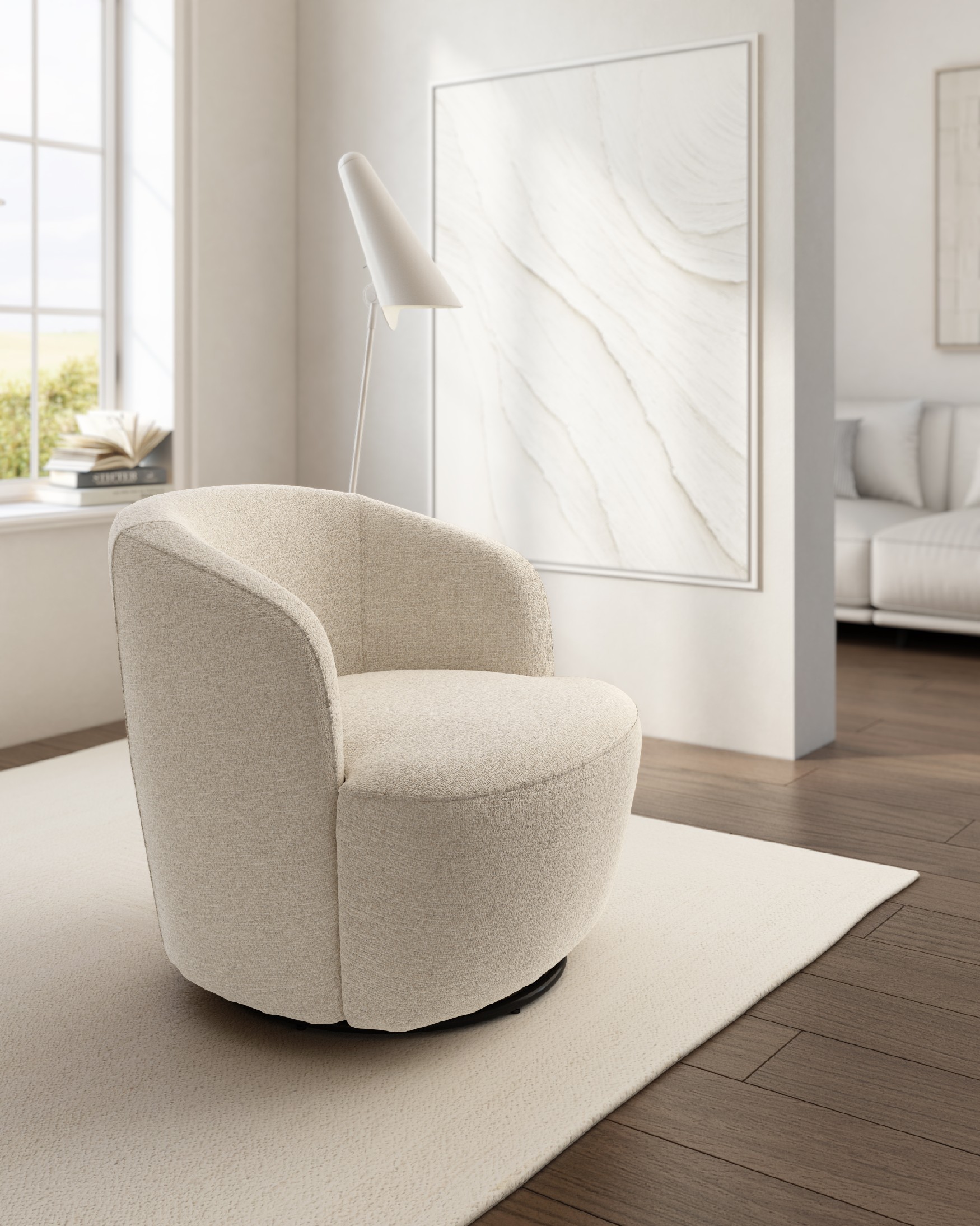 Camelia armchair with mother-of-pearl upholstery, 360° swivel