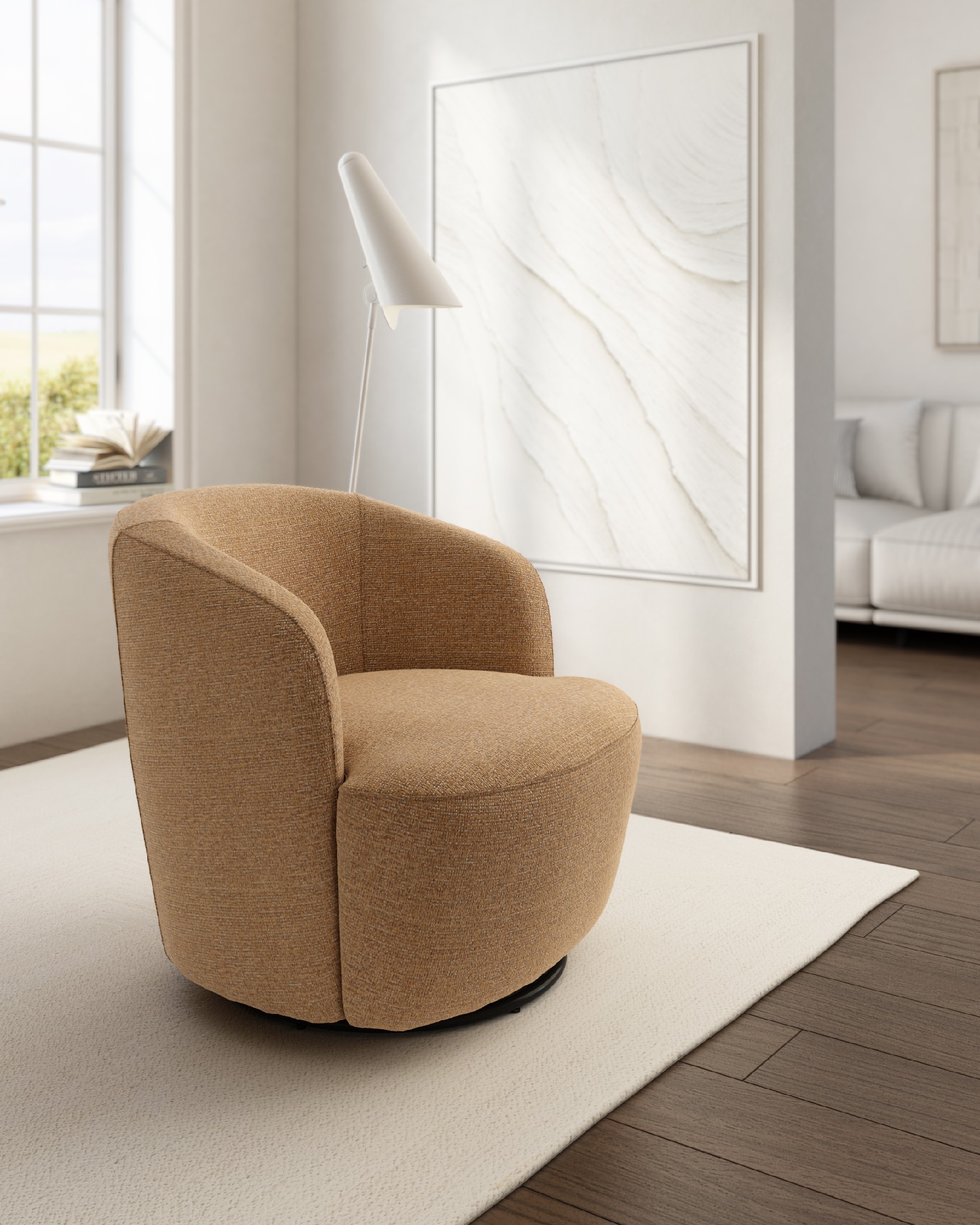 Camelia armchair with ochre upholstery, 360° swivel