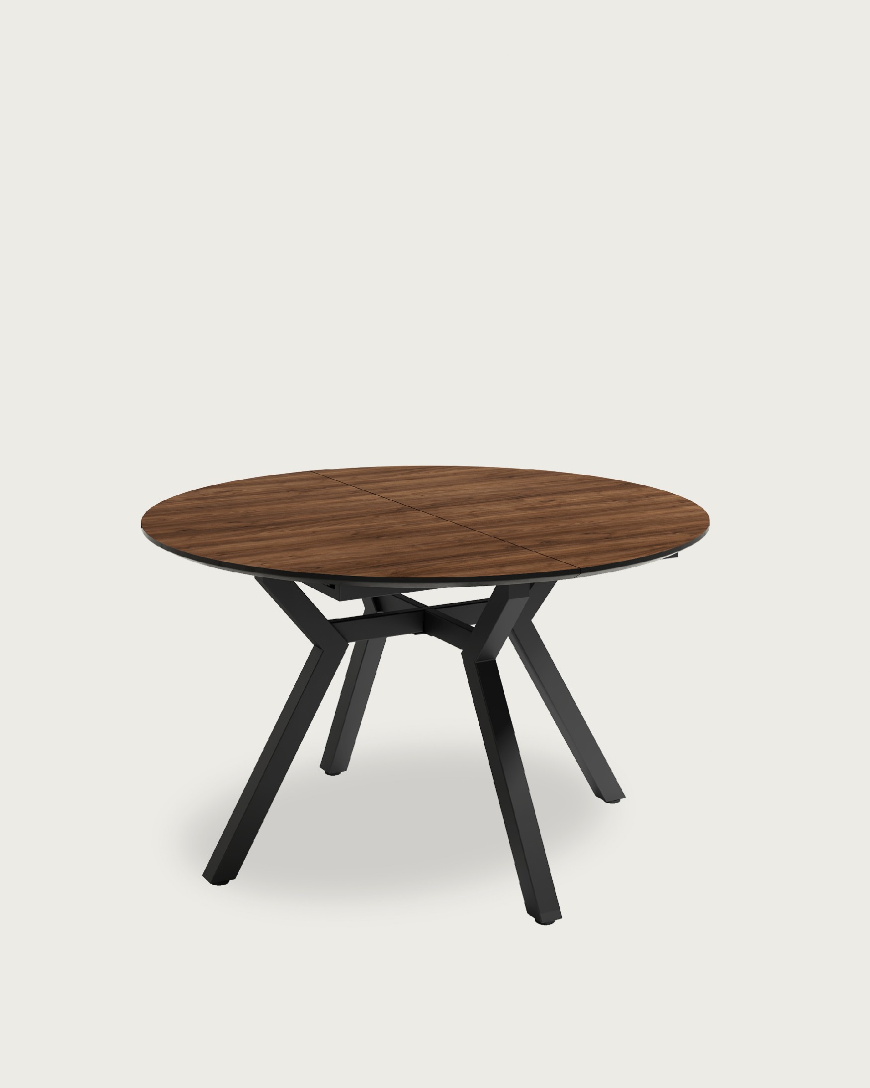 Cantabrian round extendable table with MDF wood finish in java and black metal leg Ø 100(130) x 100 cm