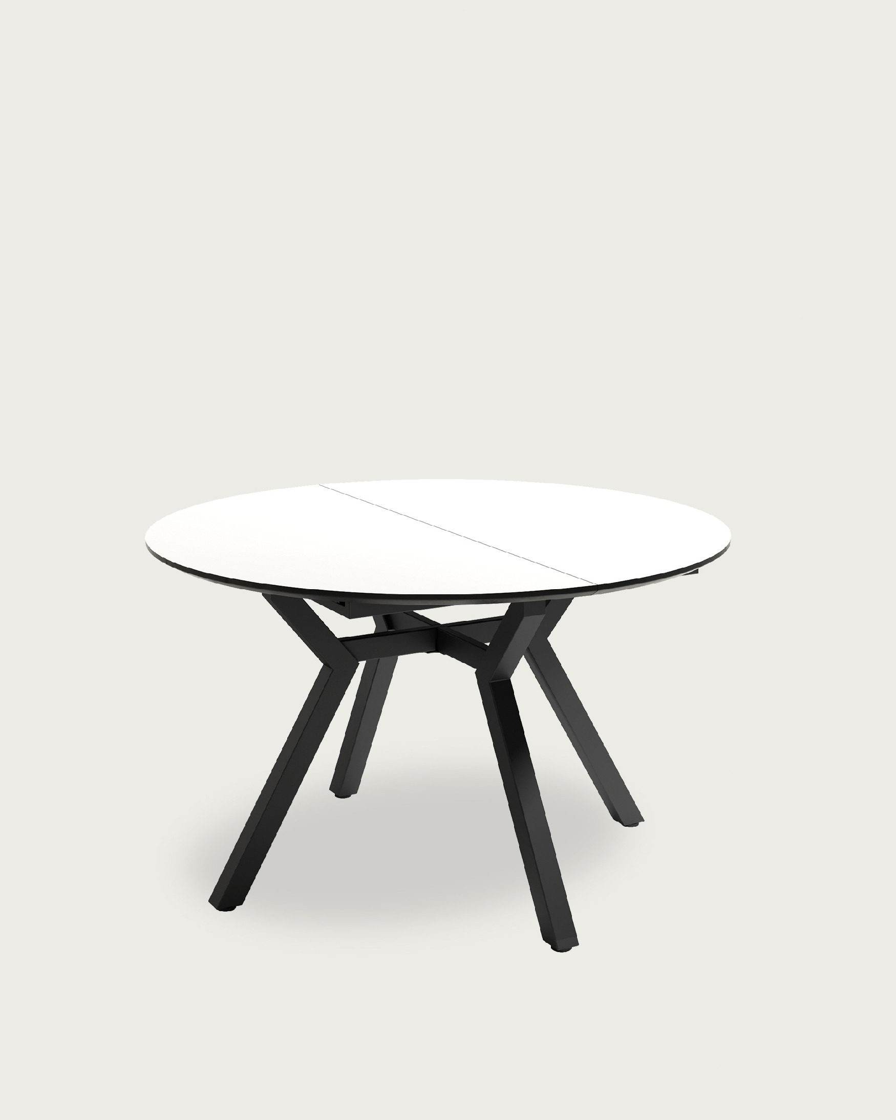 Cantabrian round extendable table with MDF wood soul-white finish and black metal leg Ø 120(160) x 120 cm