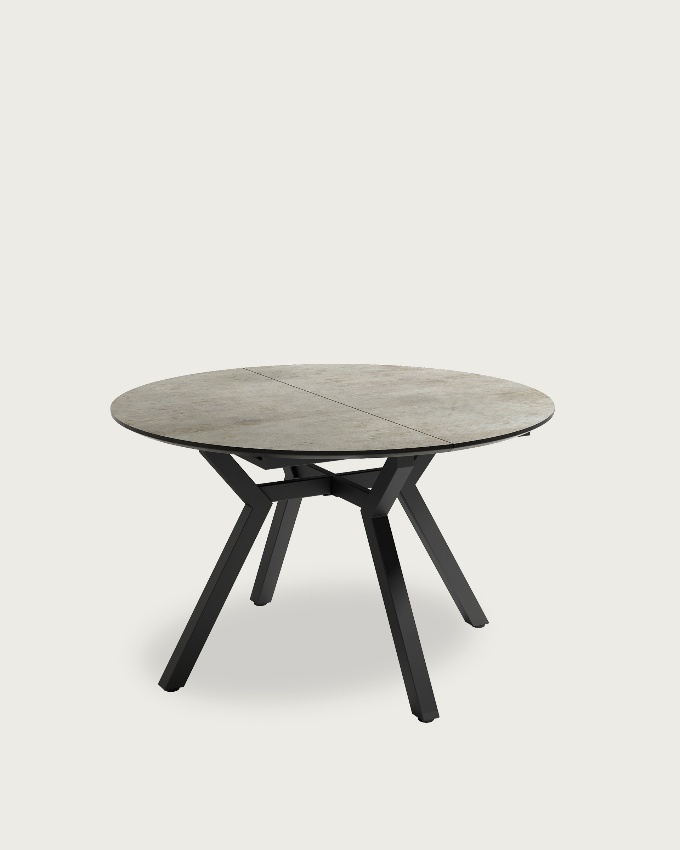 Cantabrian round extendable table with MDF porland finish and black metal leg Ø 120(160) x 120cm