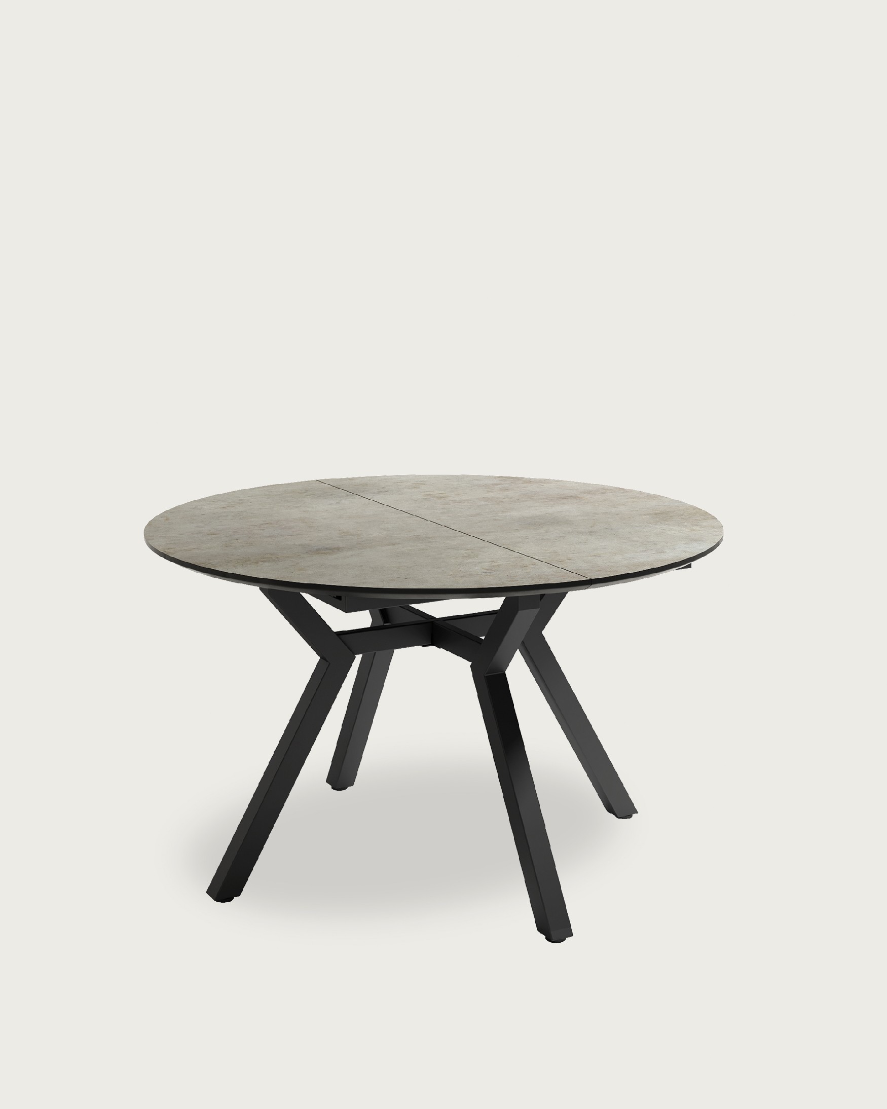 Cantabrian round extendable table with MDF porland finish and black metal leg Ø 100(130) x 100 cm