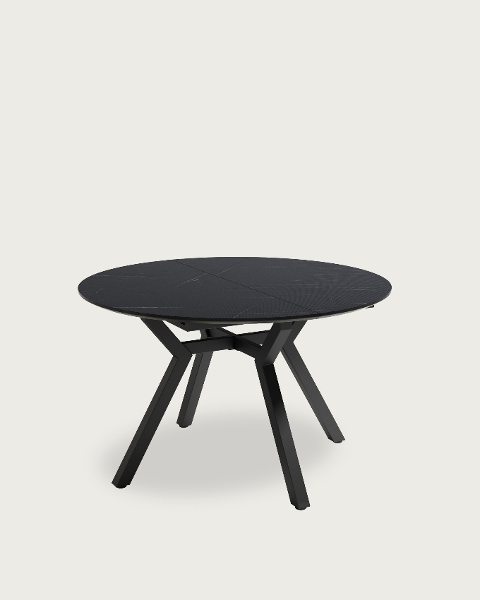 Cantabrian round extendable table with a marquina MDF finish and black metal leg Ø 120(160) x 120 cm