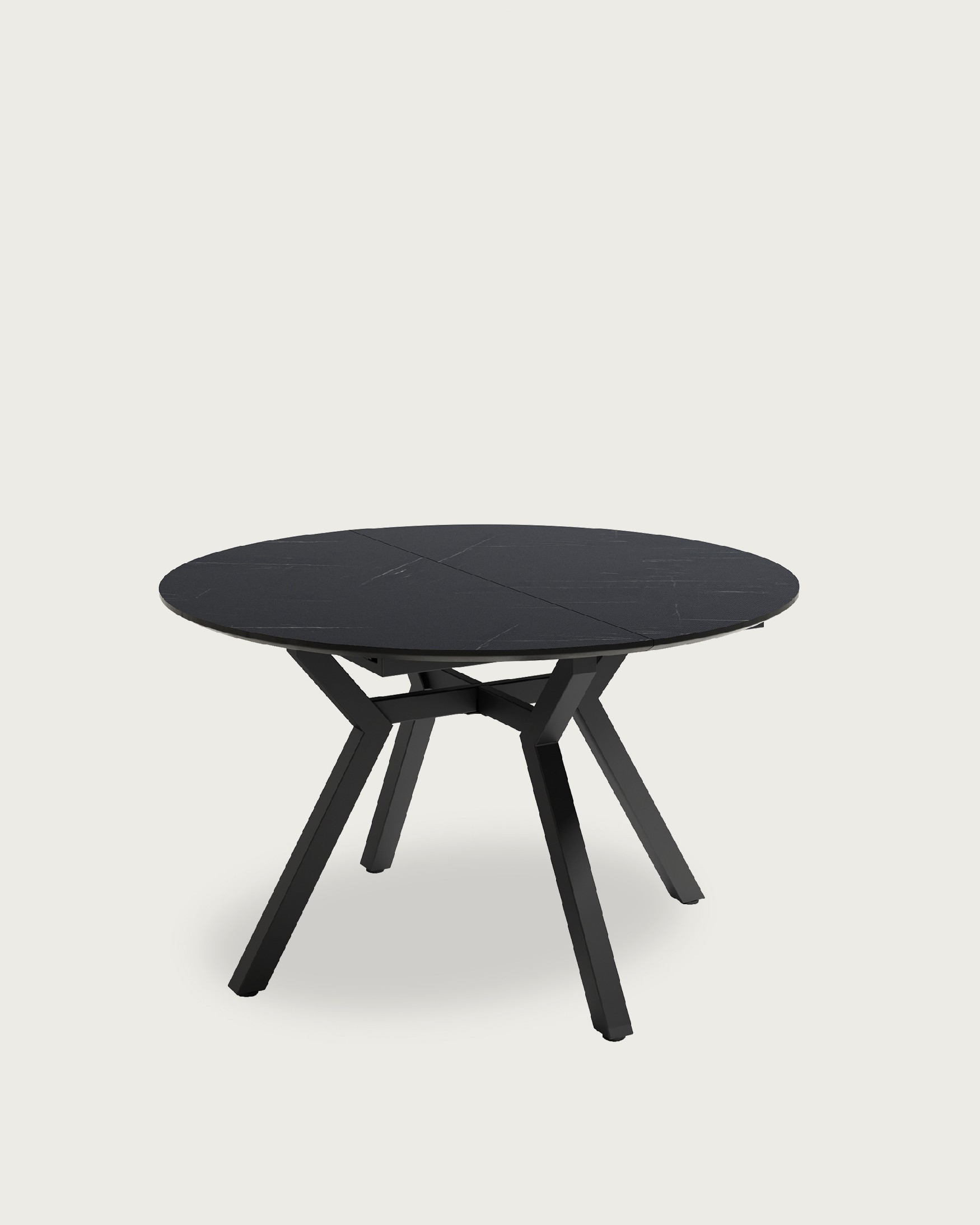 Table Cantabrico ronde extensible avec finition MDF marquina et pied métallique noir Ø 100(130) x 100 cm