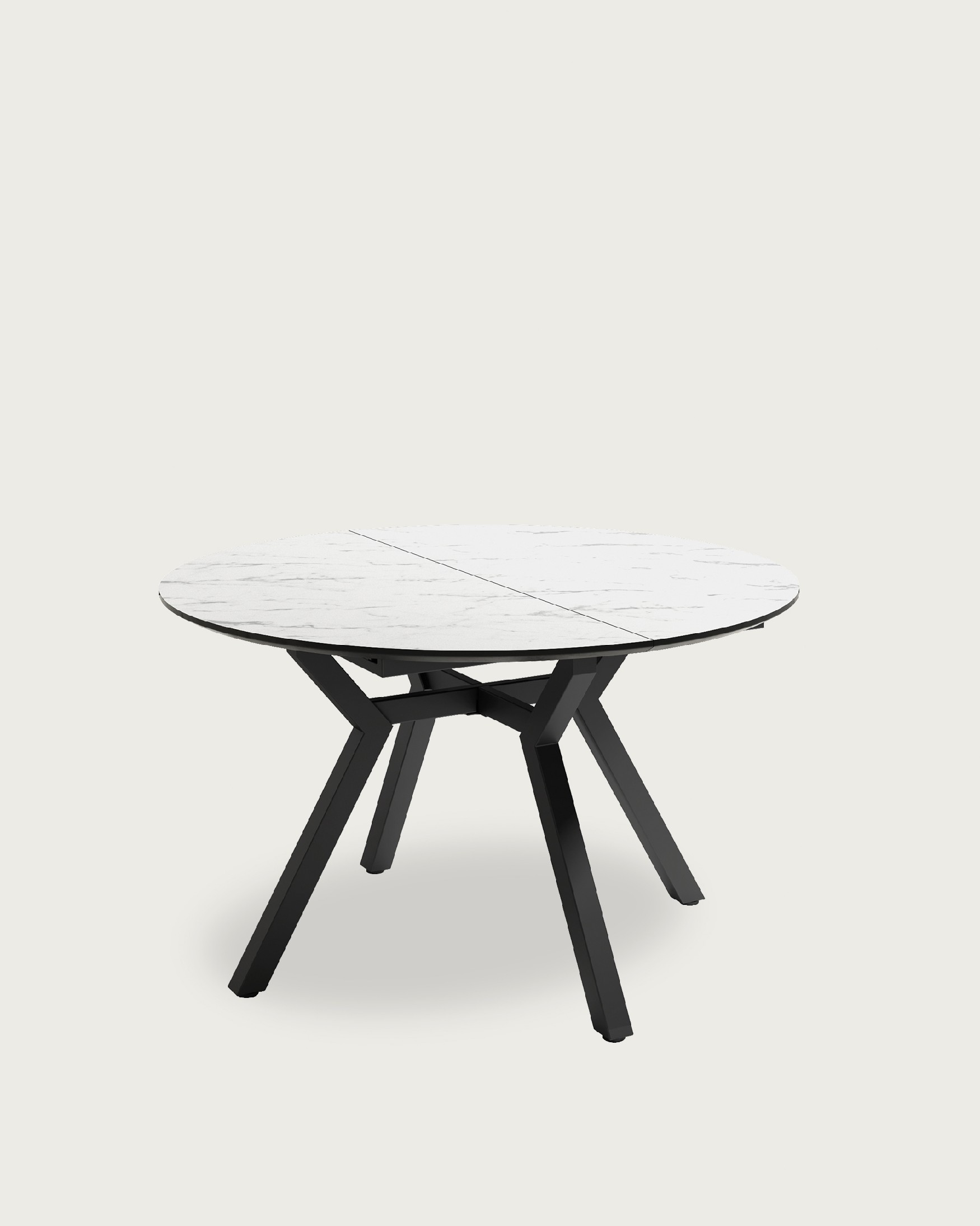 Mesa Cantábrico redonda extensible con acabado MDF carrara y pata metálica negra   Ø 120(160) x 120 cm