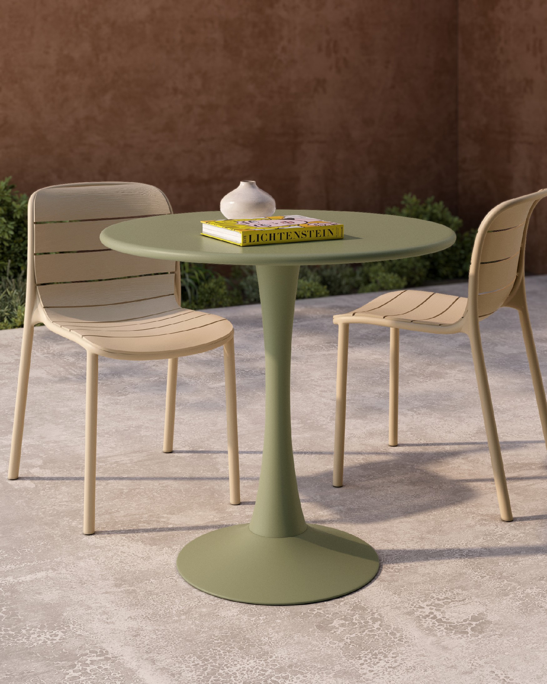 Capri round outdoor metal table in chalk green Ø 80 cm