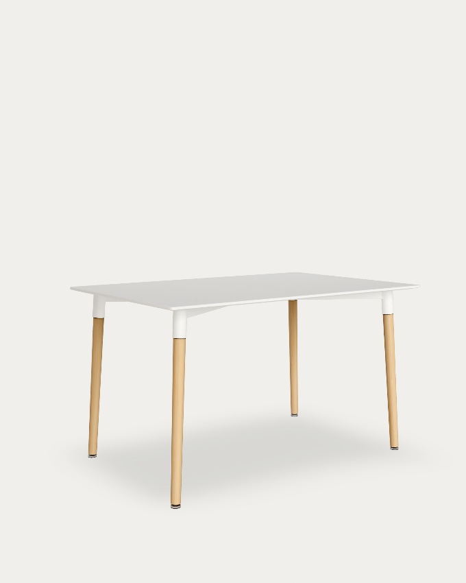 Caribbean table with a white lacquered MDF top and wooden legs 120 x 80 cm