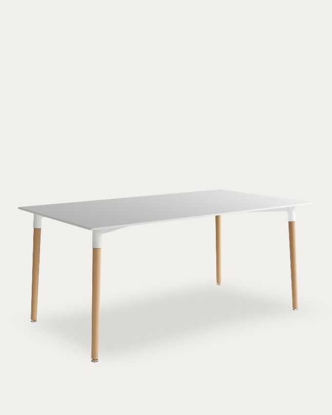Caribbean table with a white lacquered MDF top and wooden legs 160 x 90 cm
