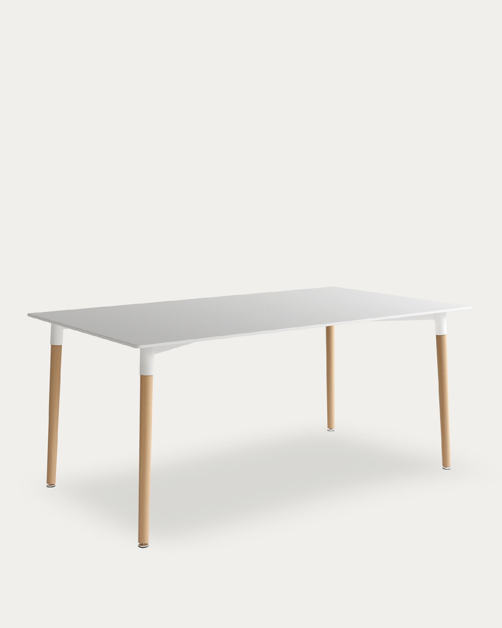 Caribbean table with a white lacquered MDF top and wooden legs 160 x 90 cm