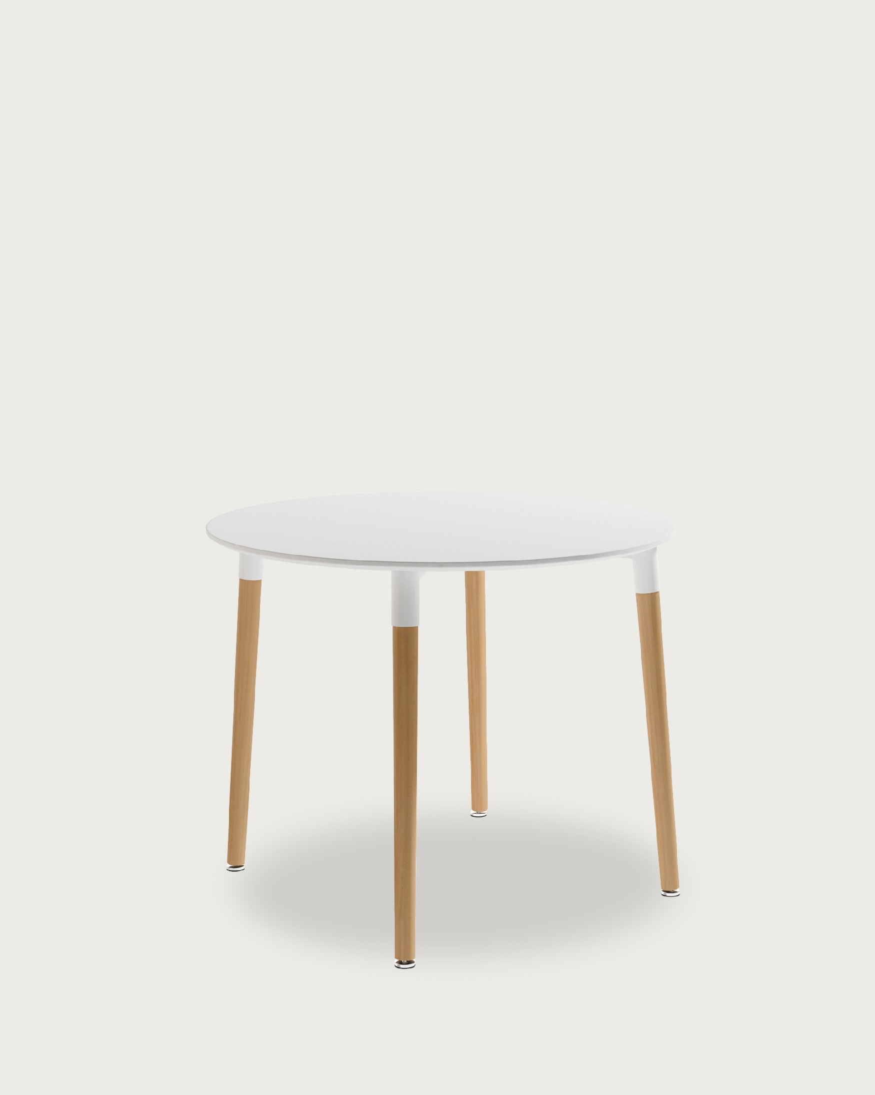 Mesa Caribe redonda con sobre de MDF lacado en blanco y patas de madera Ø 90 cm