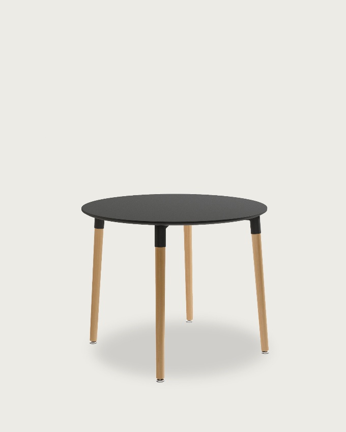 Caribbean round table with a graphite lacquered MDF top and wooden legs Ø 90 cm