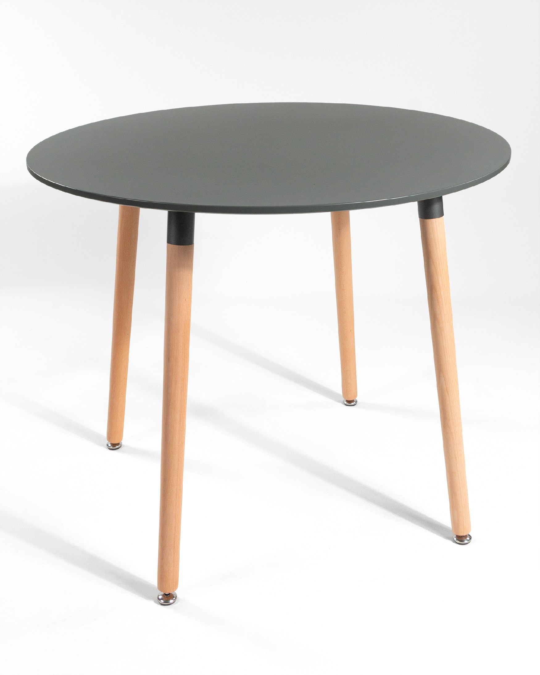 Caribbean round table with a graphite lacquered MDF top and wooden legs Ø 90 cm