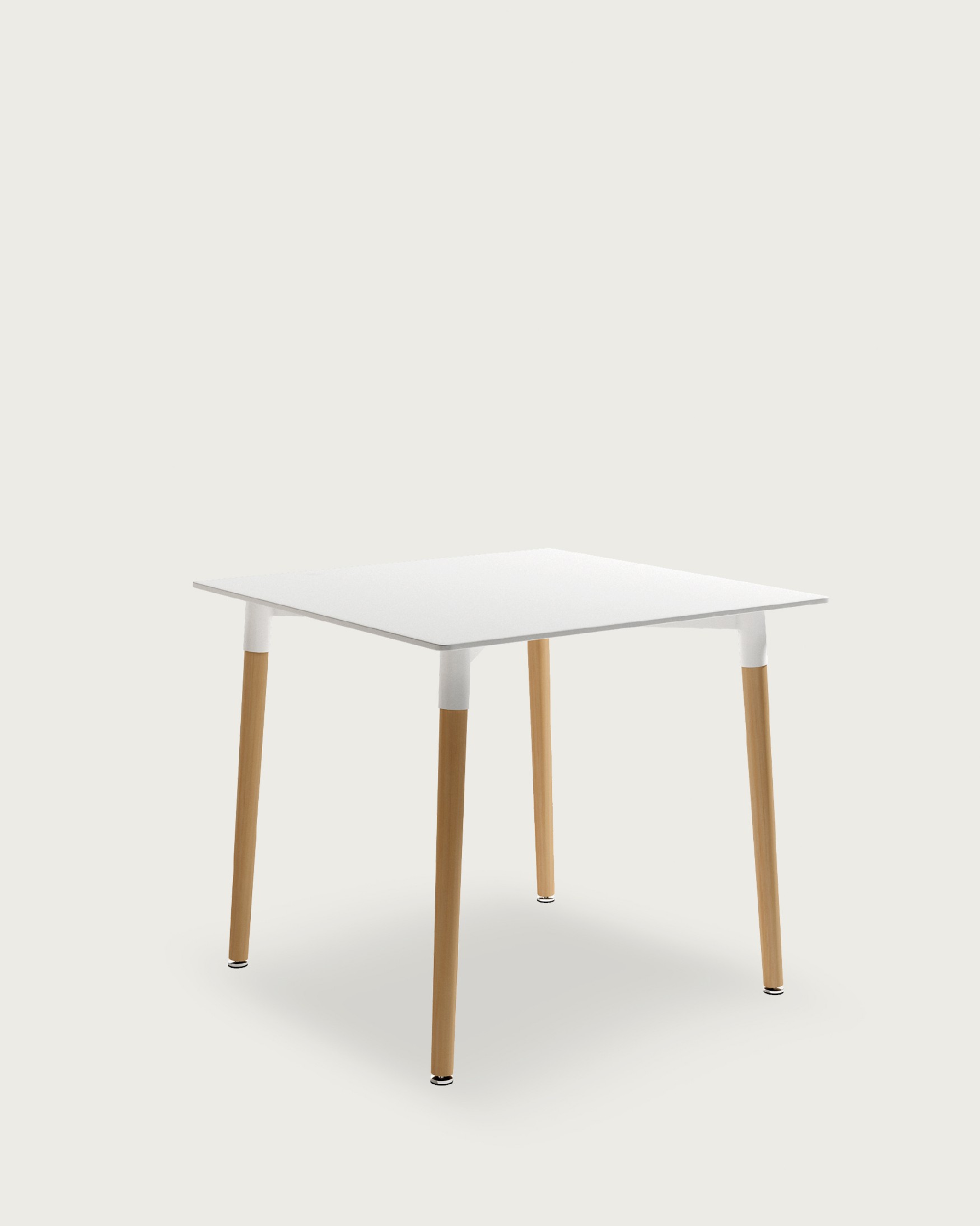Mesa Caribe con sobre de MDF lacado en blanco y patas de madera 80 x 80 cm