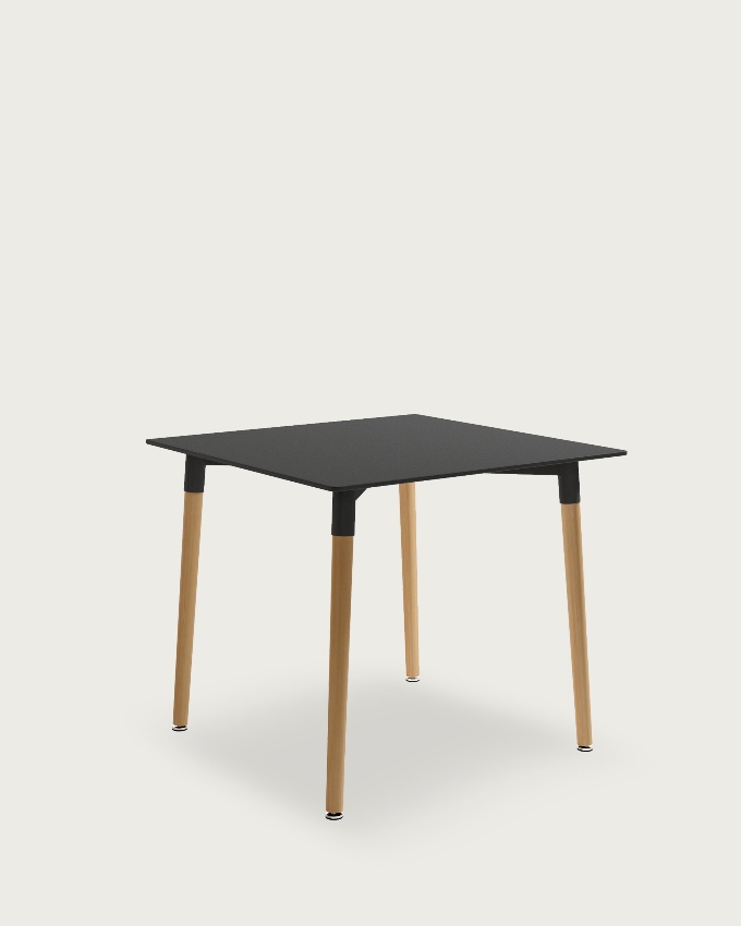 Caribbean table with a graphite lacquered MDF top and wooden legs 80 x 80 cm