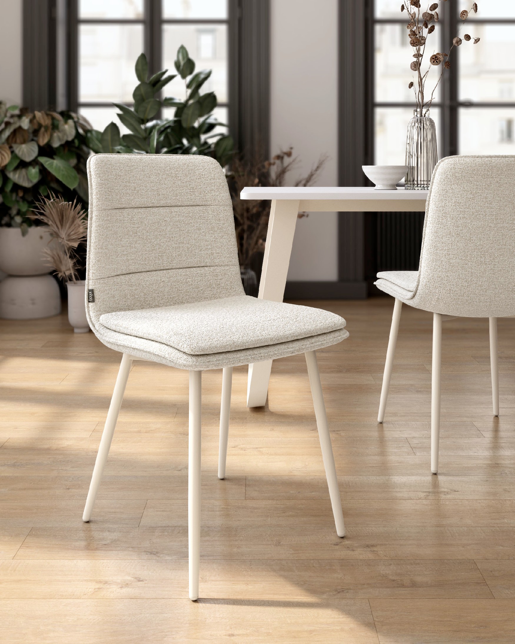 Cascais chair with mother-of-pearl upholstery and ivory metal legs
