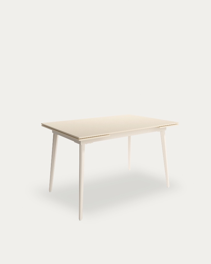 Extensible Celeb table with sand porcelain top and ivory metal leg 120(180) x 80 cm