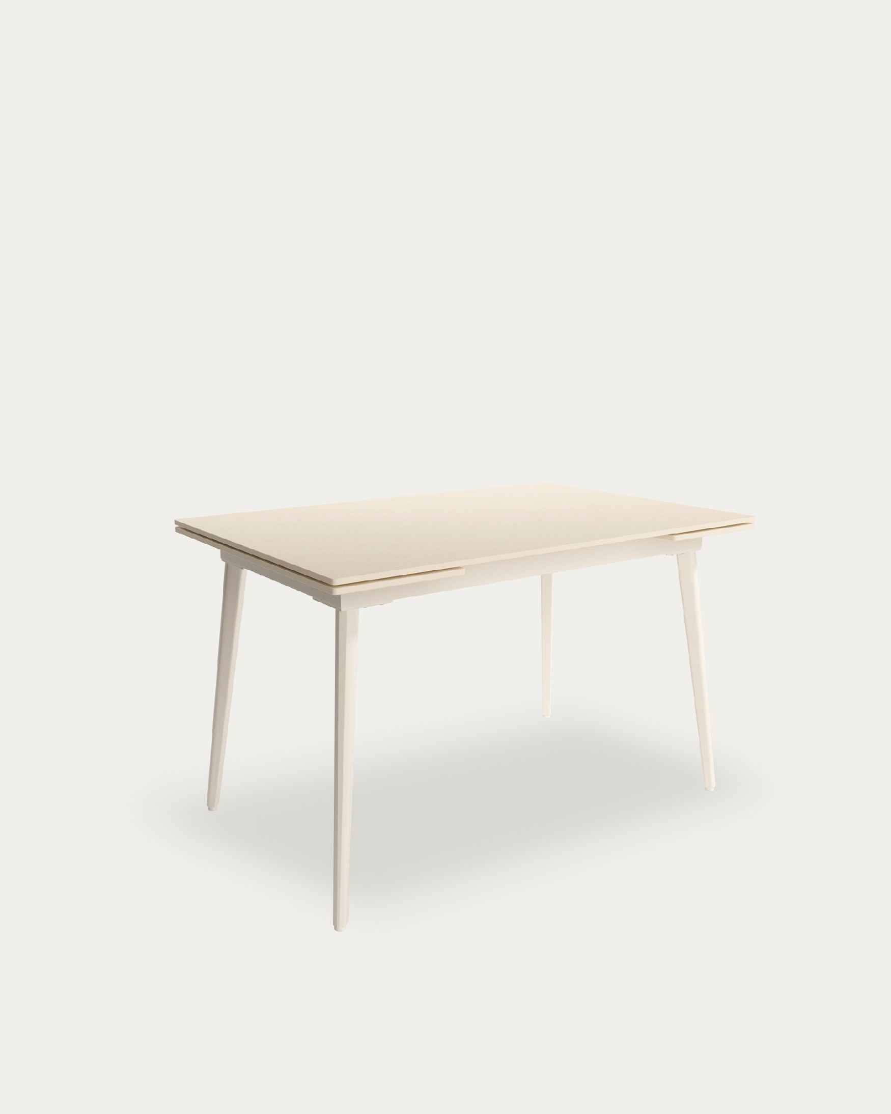 Extensible Celeb table with sand porcelain top and ivory metal leg 120(180) x 80 cm