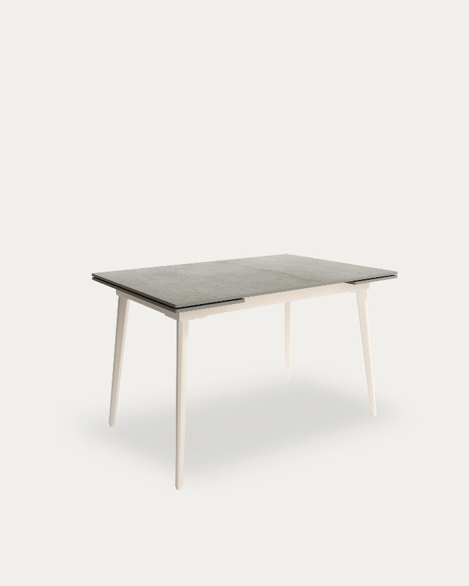Extendable Celeb table with porcelain top and ivory metal leg 120(180) x 80 cm