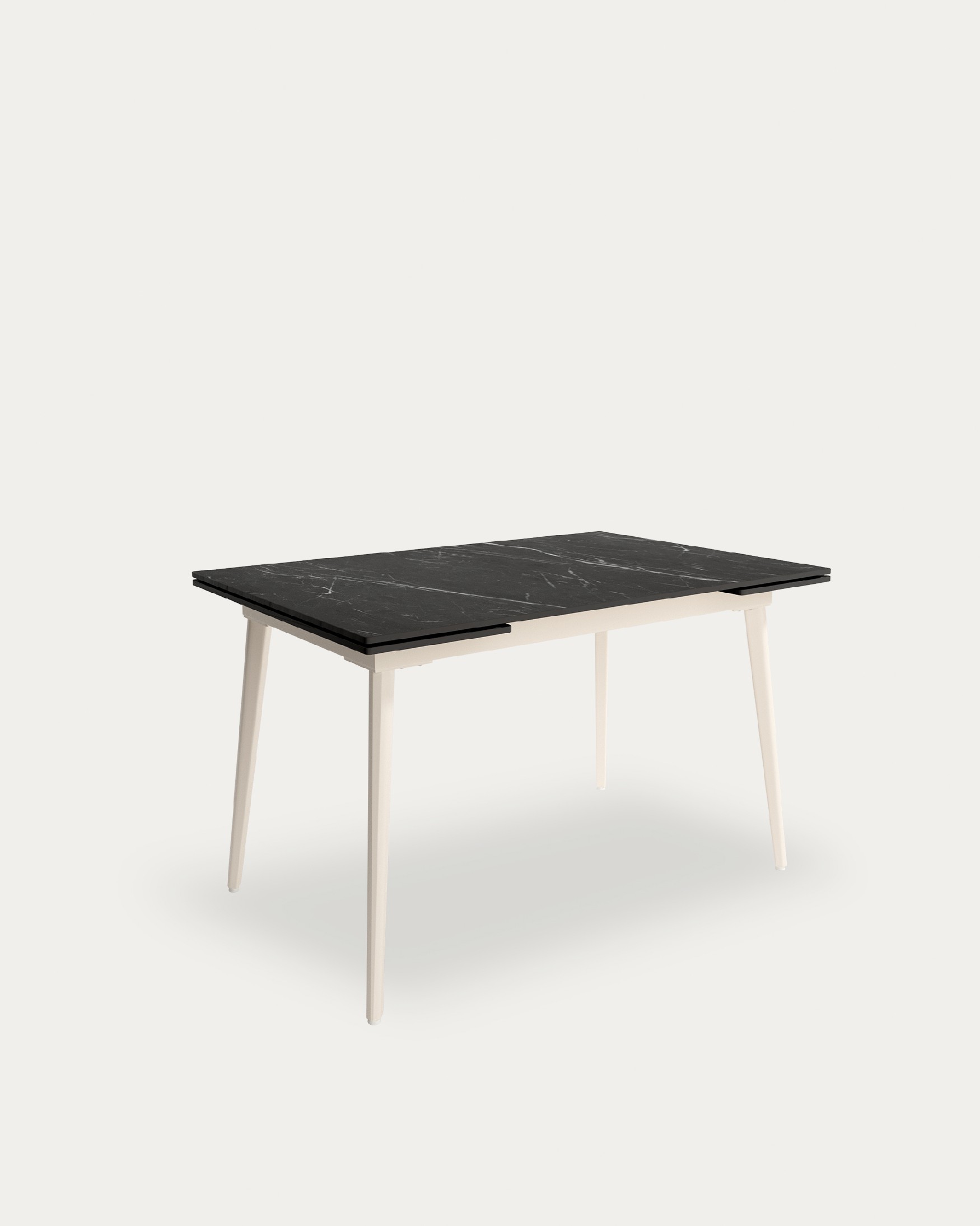 Table extensible Celeb avec plateau en porcelaine marquina et pied métallique ivoire 120(180) x 80 cm