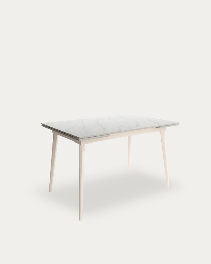 Extendable Celeb table with Carrara porcelain top and ivory metal leg 120(180) x 80 cm