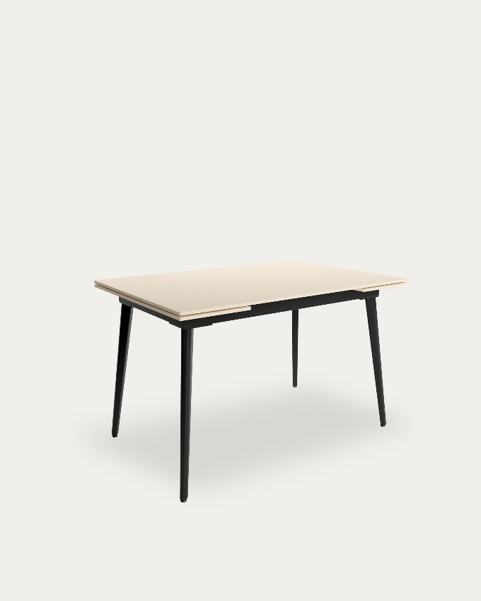 Extensible Celeb table with sand porcelain top and black metal leg 120(180) x 80 cm
