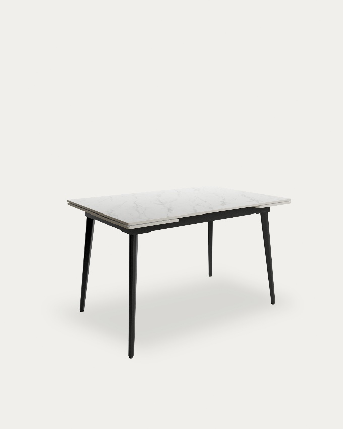 Extendable Celeb table with Carrara porcelain top and black metal leg 120(180) x 80 cm