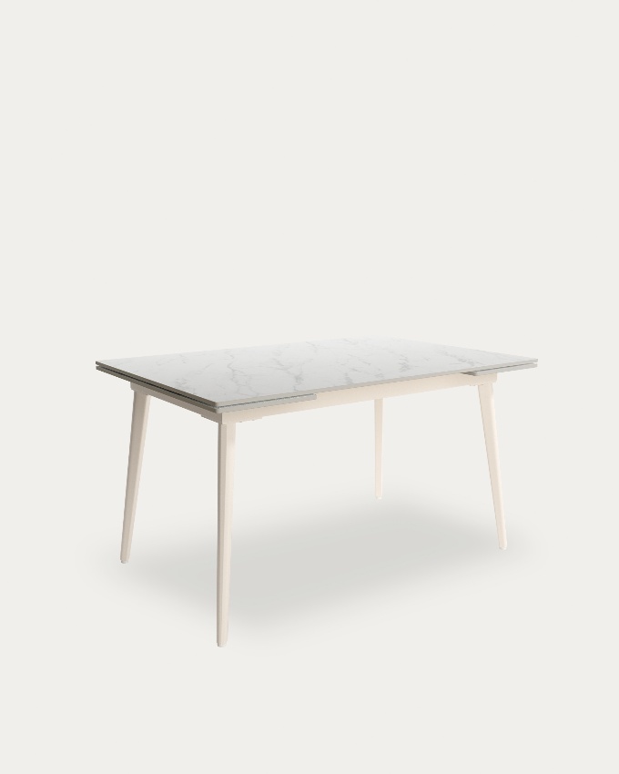 Extendable Celeb table with Carrara porcelain top and ivory metal leg 140(200) x 90 cm