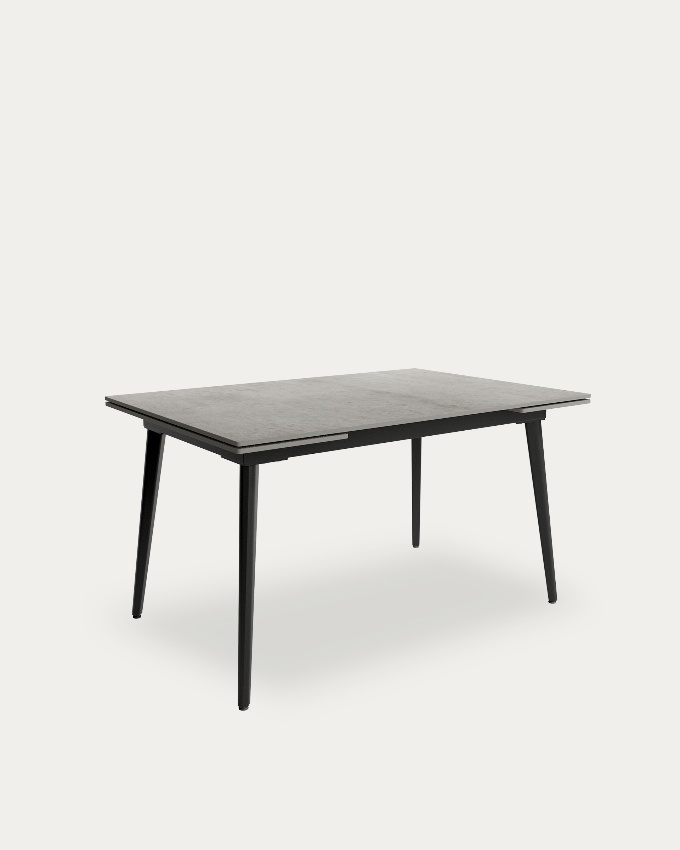 Mesa Celeb extensible con sobre de porcelánico porland y pata metálica negra 140(200) x 90 cm