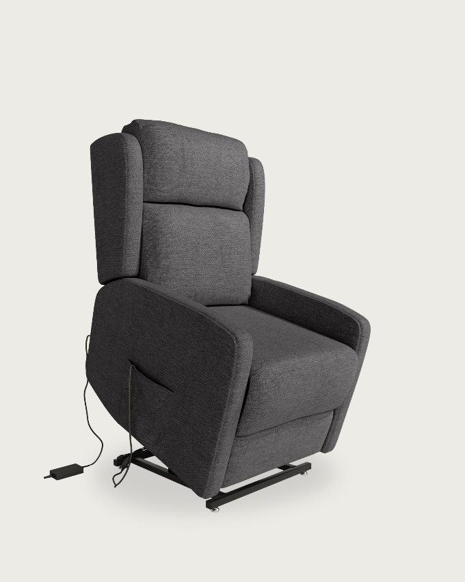 Power lift recliner chair with 2 motors Celia with slate upholstery and black metal leg