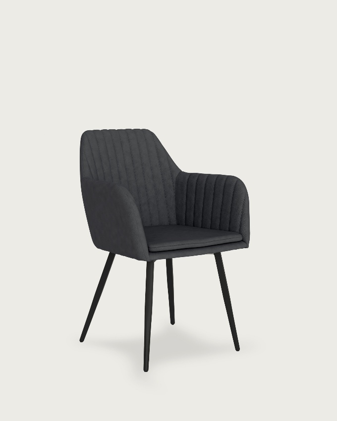 Chicago chair with dark gray upholstery and black metal legs
