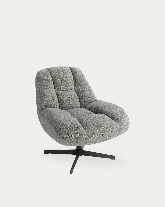 Cinia armchair with storm upholstery and black metal leg, 360° swivel