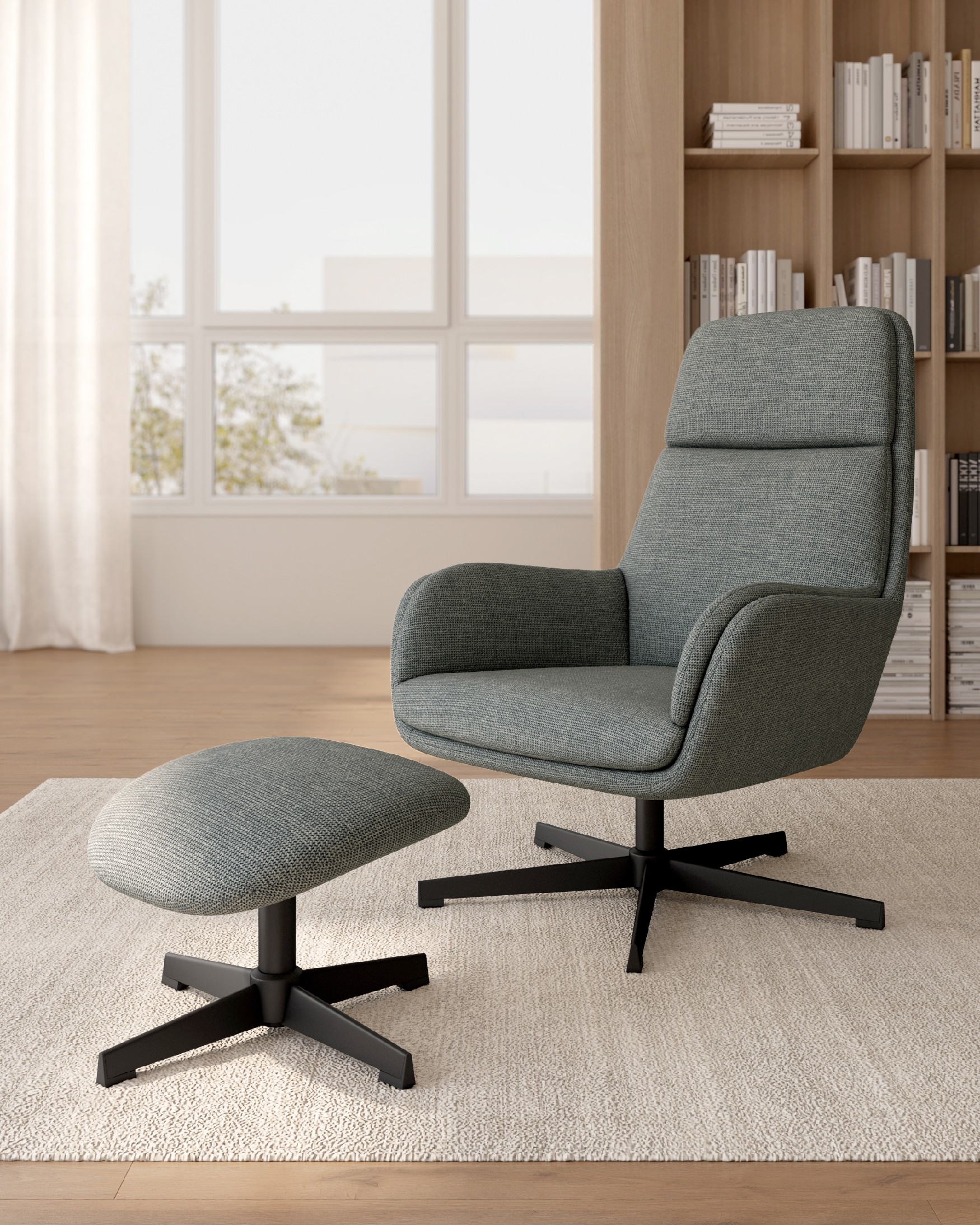 Swivel armchair Citrea with black structure and gray upholstery