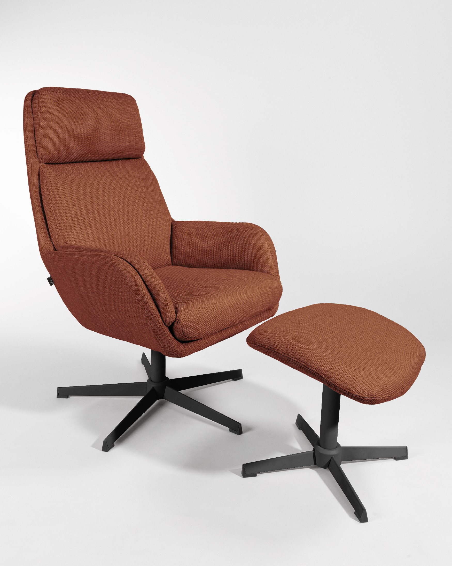 Swivel armchair Citrea with black structure and terracotta upholstery