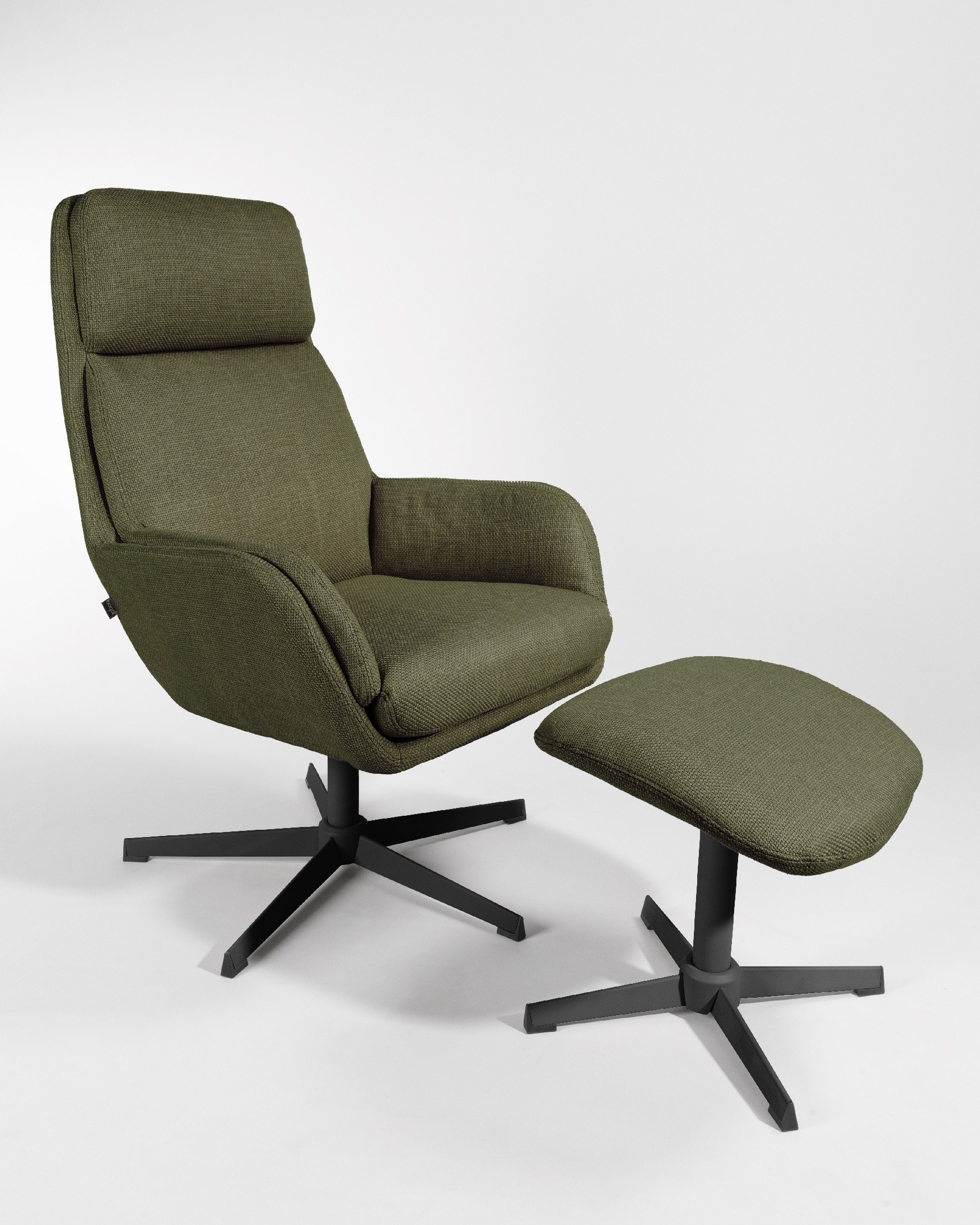 Fauteuil pivotant Citrea avec structure noire et tapisserie verte