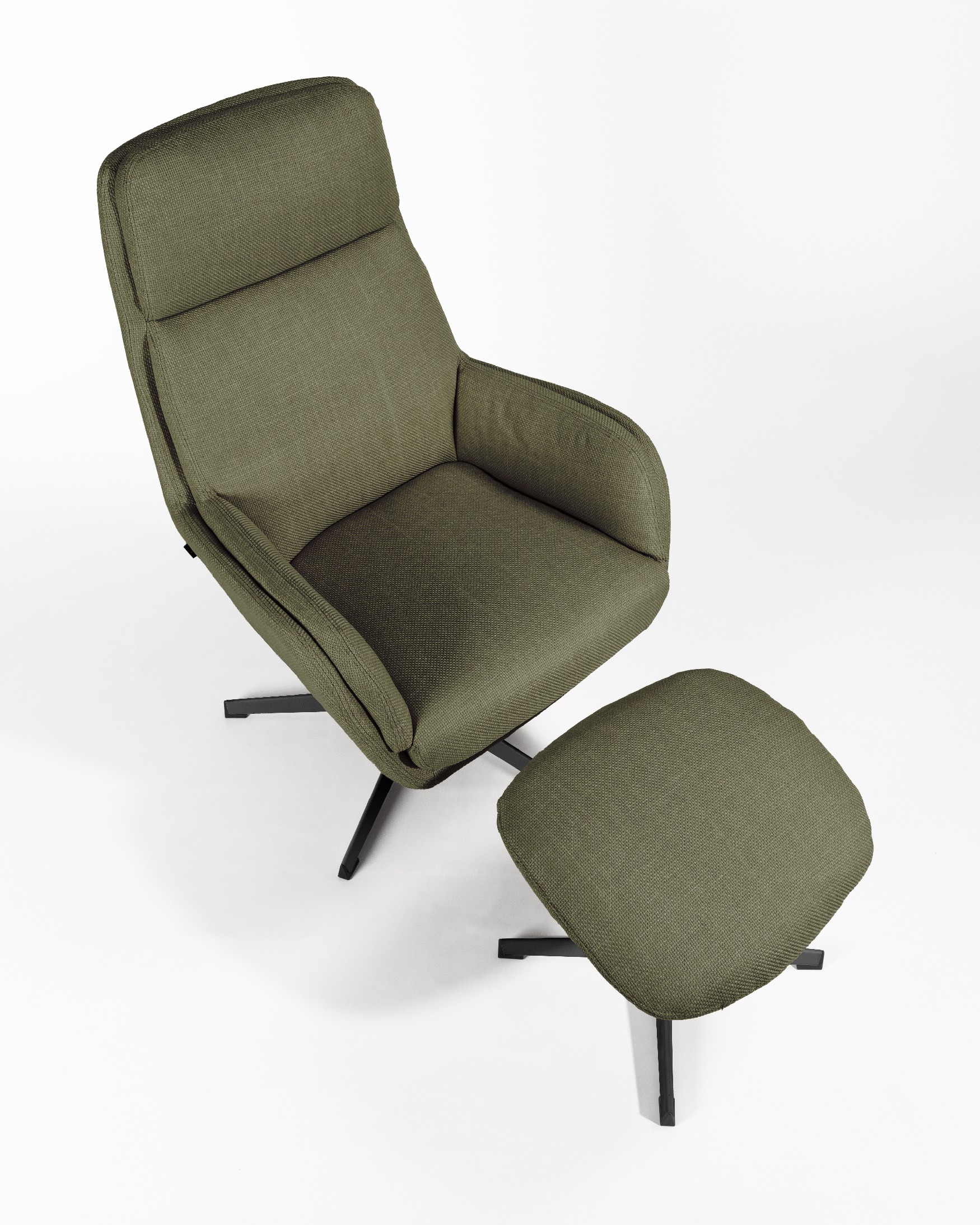 Fauteuil pivotant Citrea avec structure noire et tapisserie verte