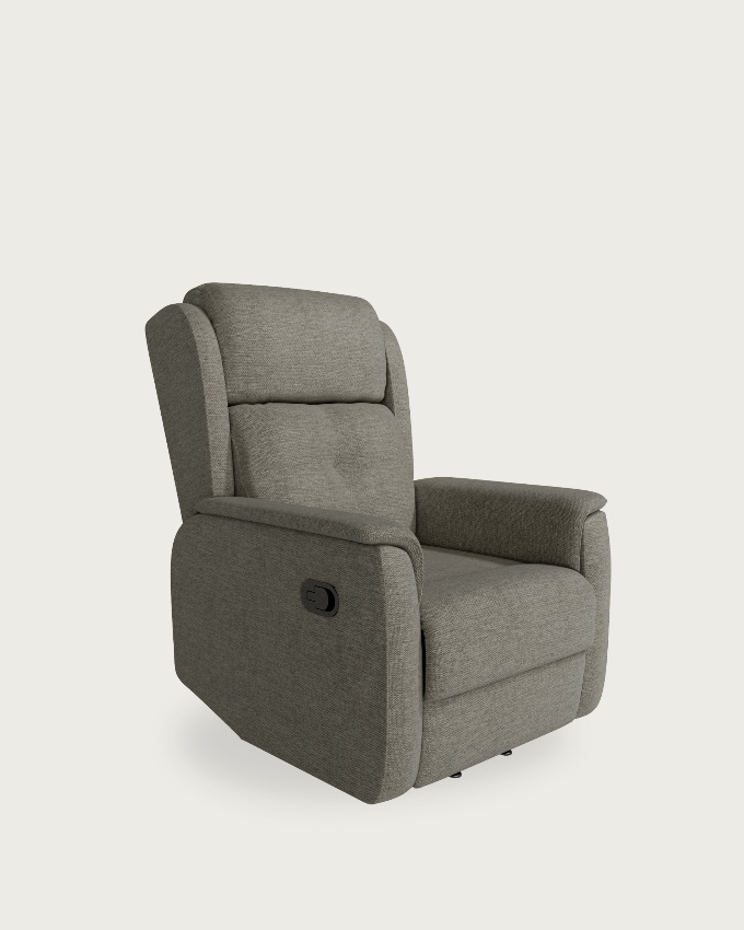 Manual recliner chair Cloe with gray upholstery and black metal legs