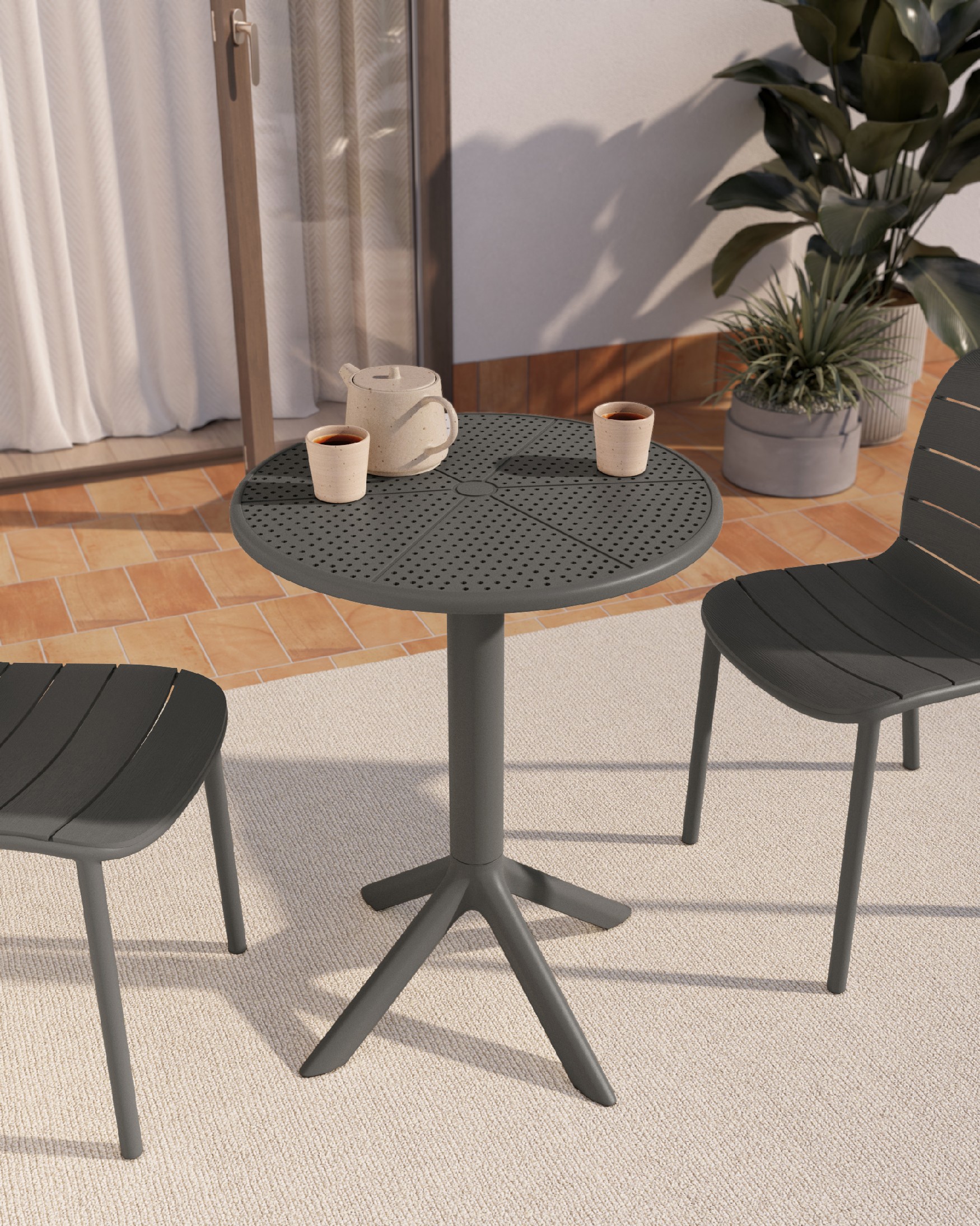 Table ronde extérieure en polypropylène graphite Cocoa Ø 60 cm