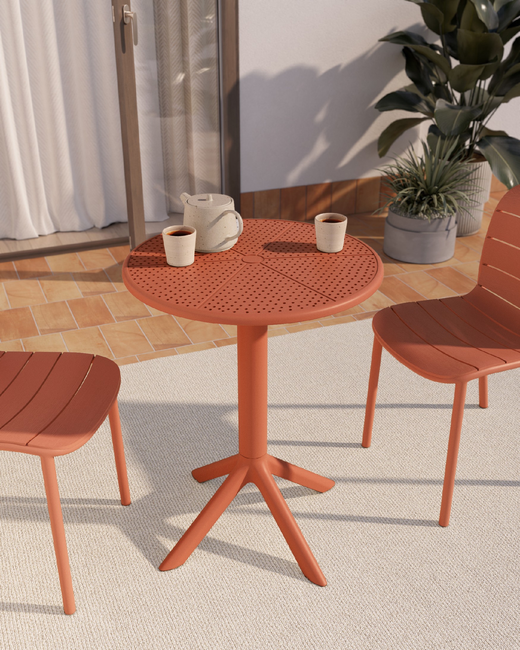 Mesa Cocoa de exterior redonda de polipropileno teja Ø 60 cm