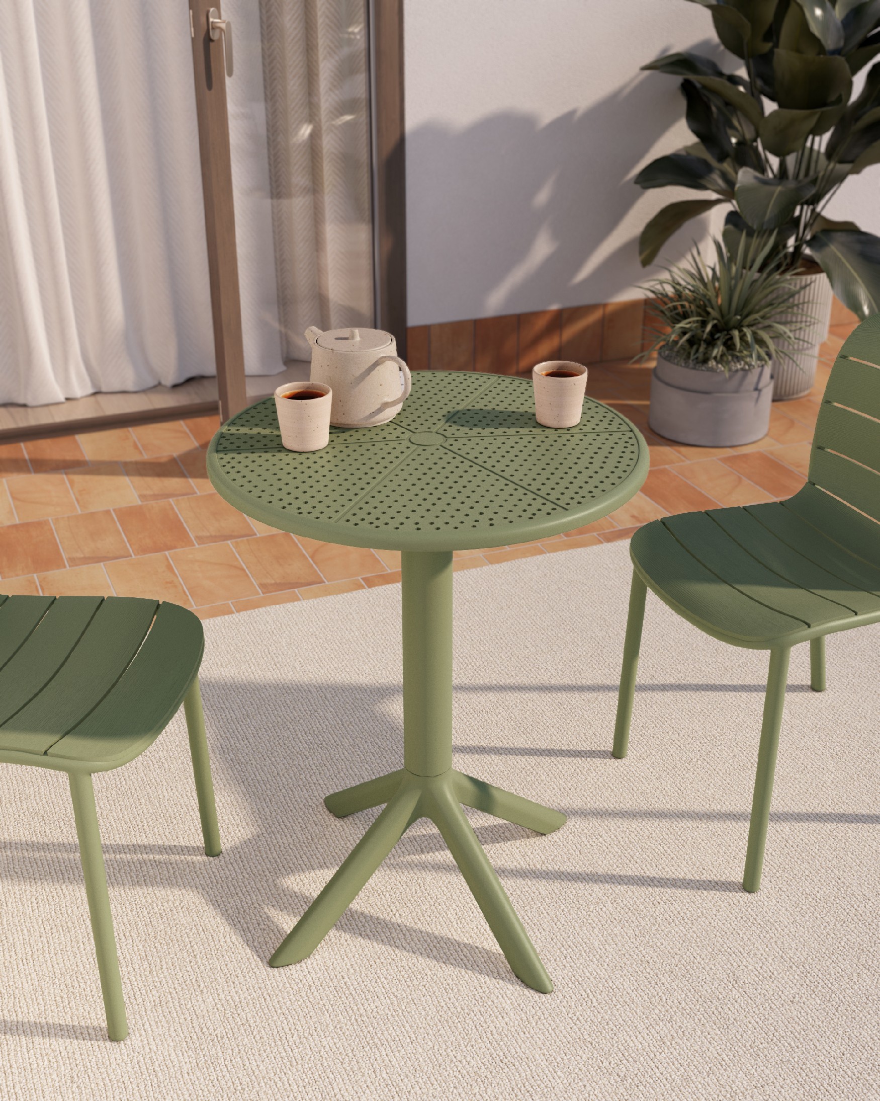 Round outdoor Cocoa table made of green chalk polypropylene Ø 60 cm