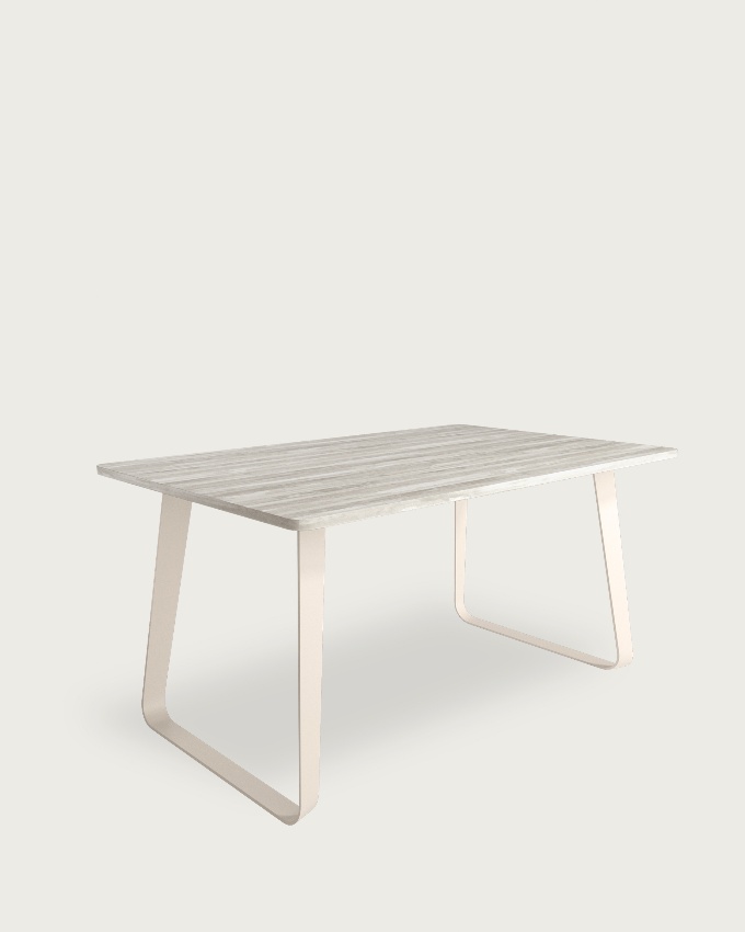 Table Como with melamine artic top and ivory metal legs 140 x 90 cm