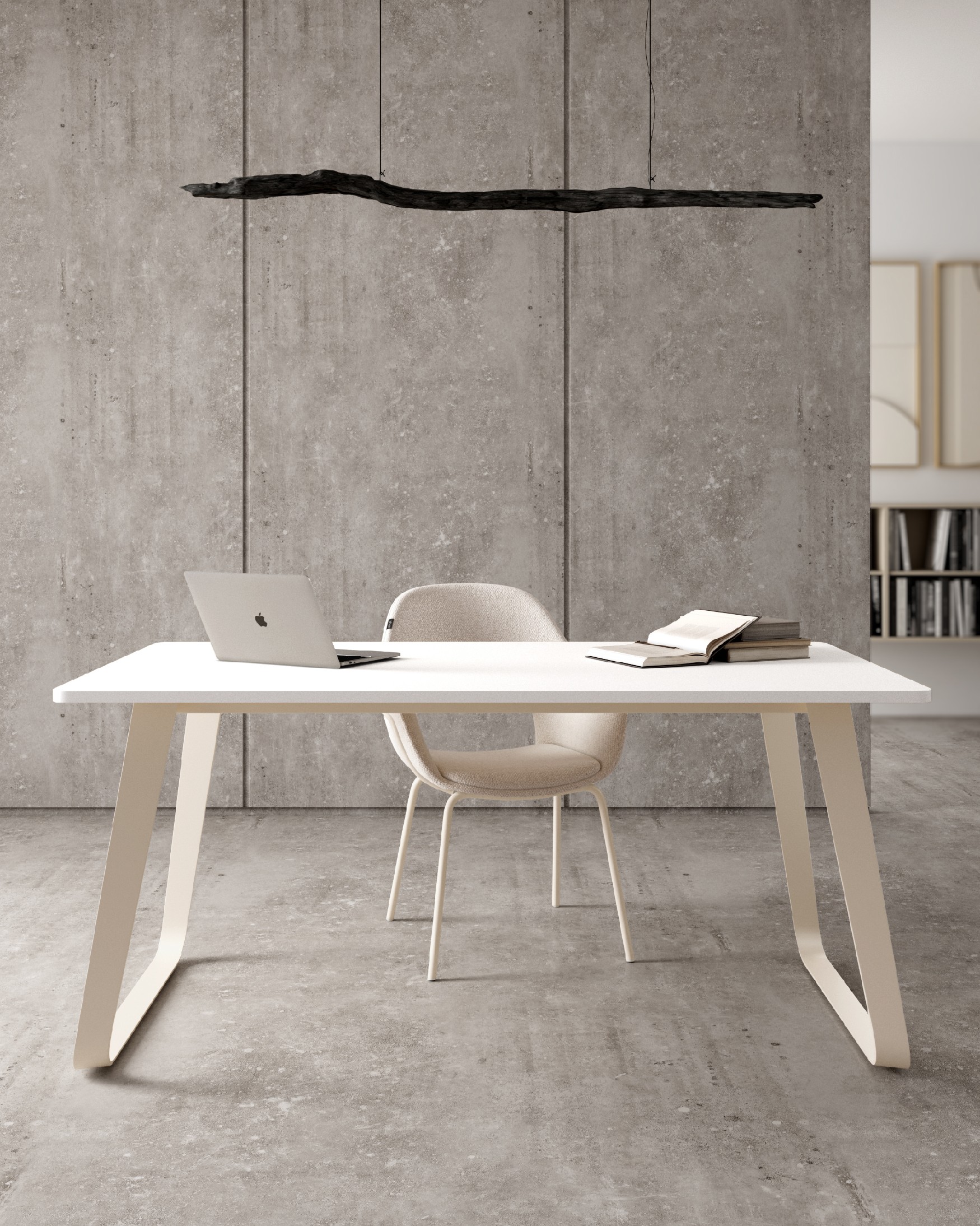 Table Like with extra white melamine top and ivory metal leg 140 x 90 cm